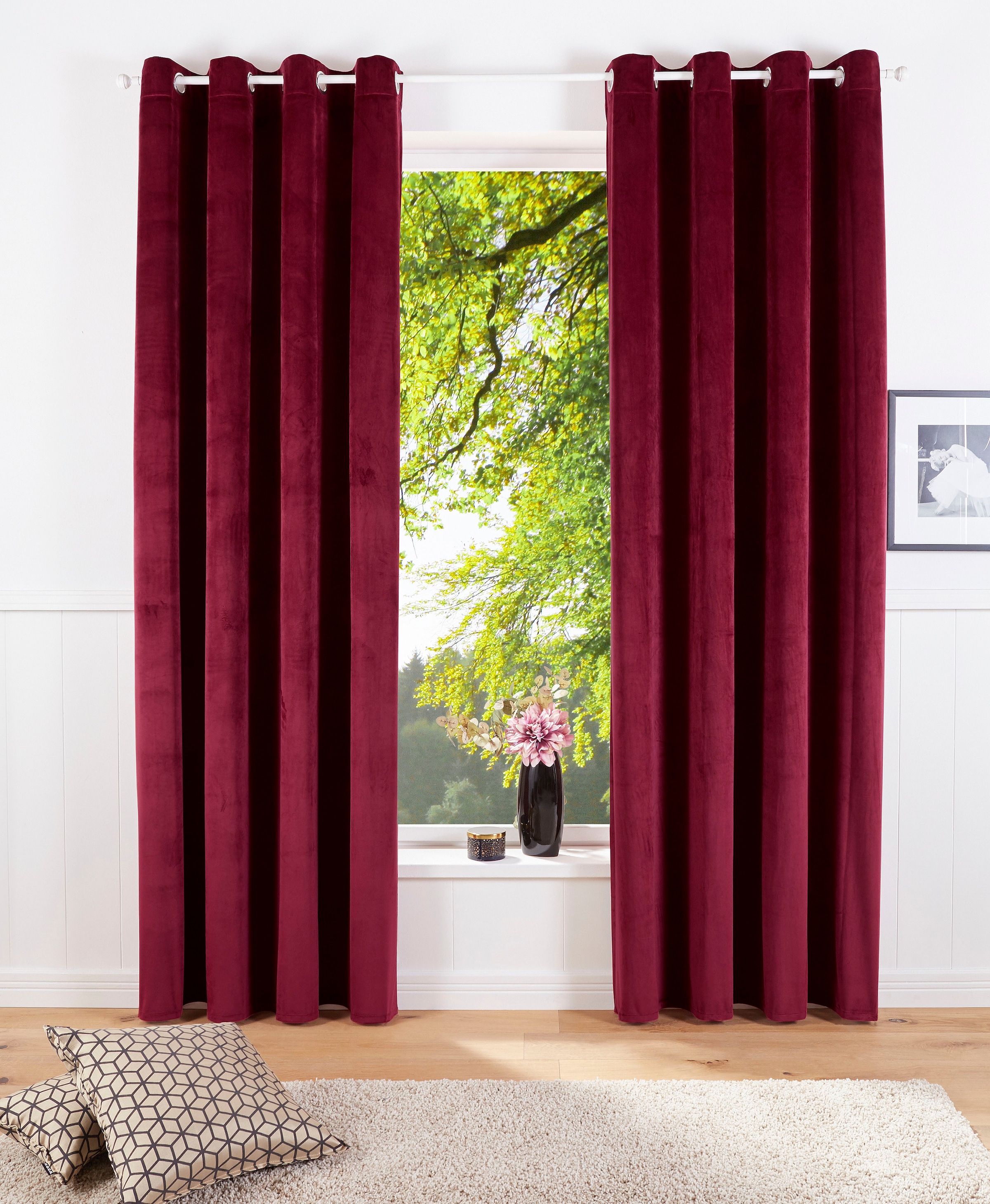 OTTO home Vorhang "Velvet Uni" Ösen 2 Stk. tlg. Blickdichter Samt, 2-er Set, edel, Gardine, multifunktional