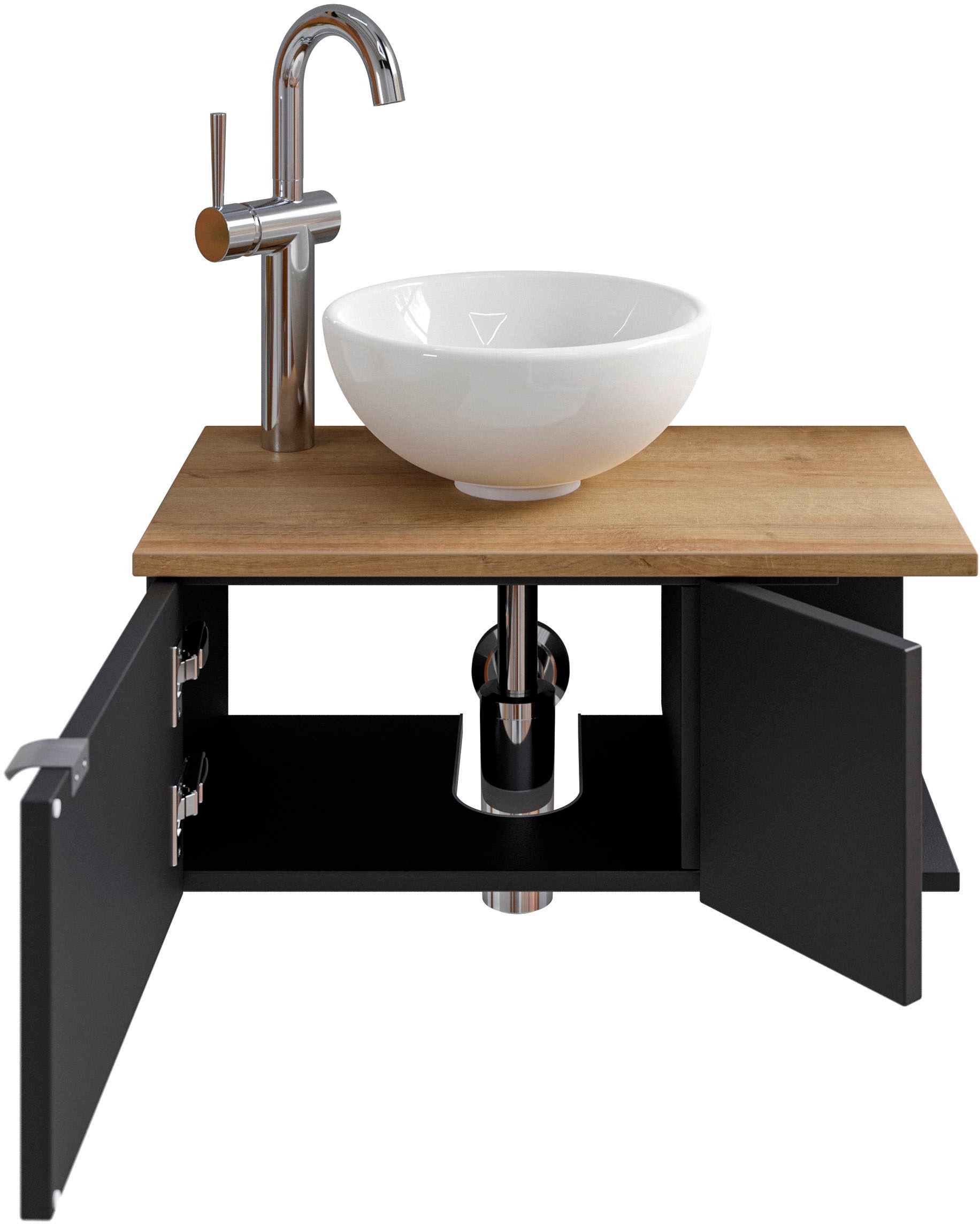 Saphir Badmöbel-Set »Serie 6915«, (4 St.), Gäste-Bad, 61 cm breit, mit LED-Spiegel, offenem Fach und 2 Türen
