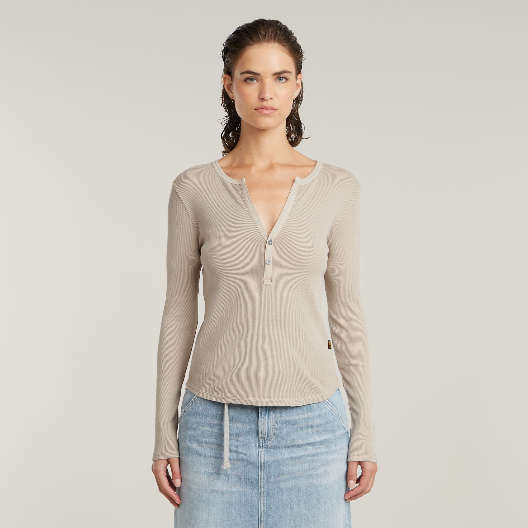 G-STAR Langarmshirt "Deep v slim", mit Knopfverschluss günstig online kaufen