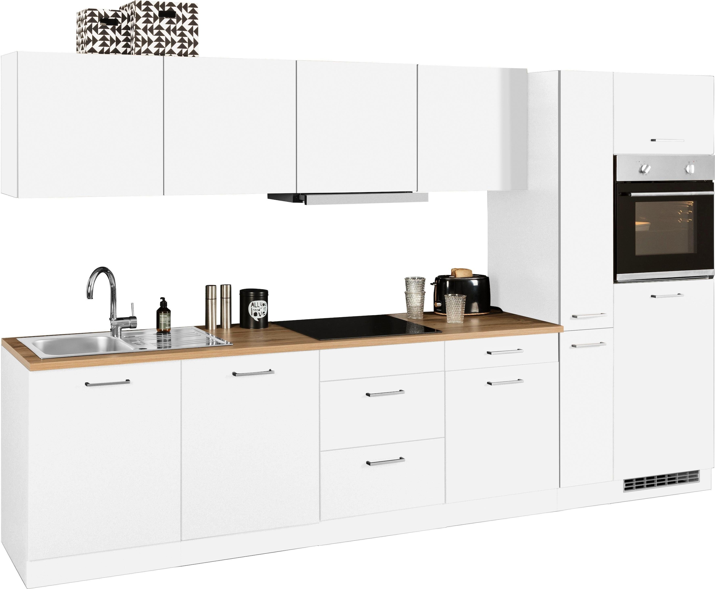 KOCHSTATION Küchenzeile »KS-Kehl«, mit E-Geräten, Breite 330 cm, inkl. Kühlschrank und Geschirrspüler