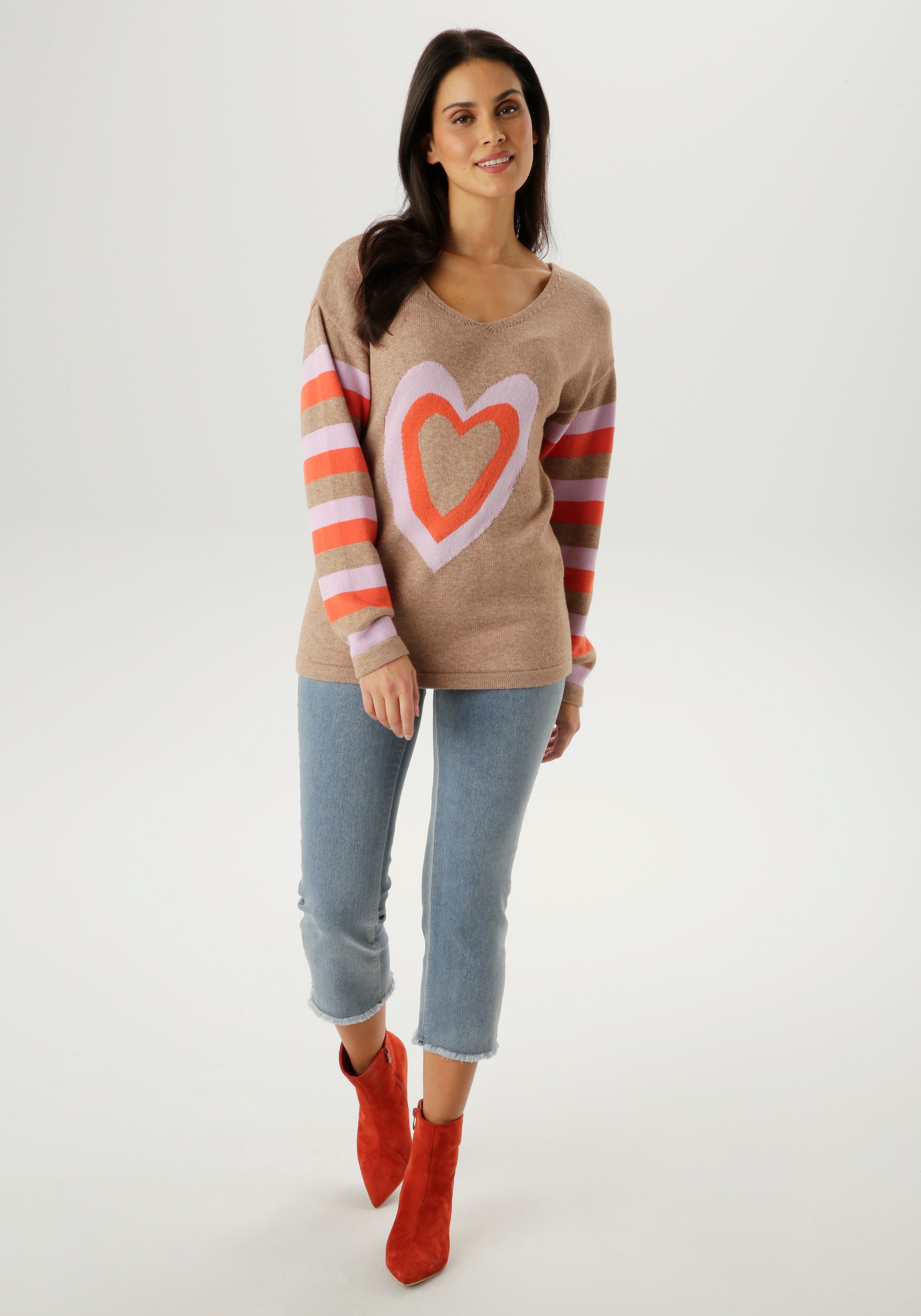 Aniston SELECTED Strickpullover mit eingestrickten Herzen - NEUE KOLLEKTION