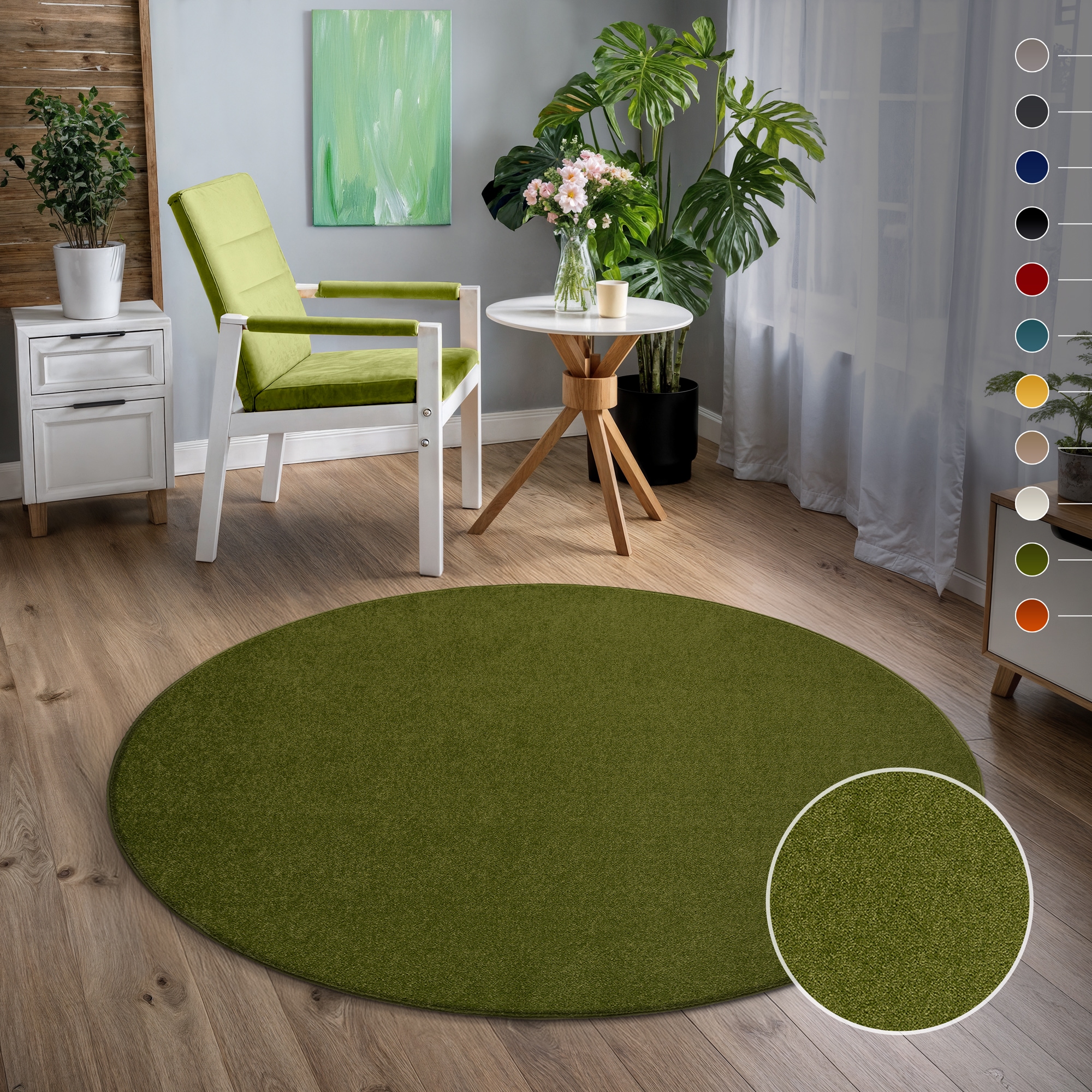 Sanat Teppich "UNI, auch als Läufer und Rund" rund 13 mm Höhe robuster Kurzflorteppich, große Farbauswahl, Wohnzimmer, alle Räume