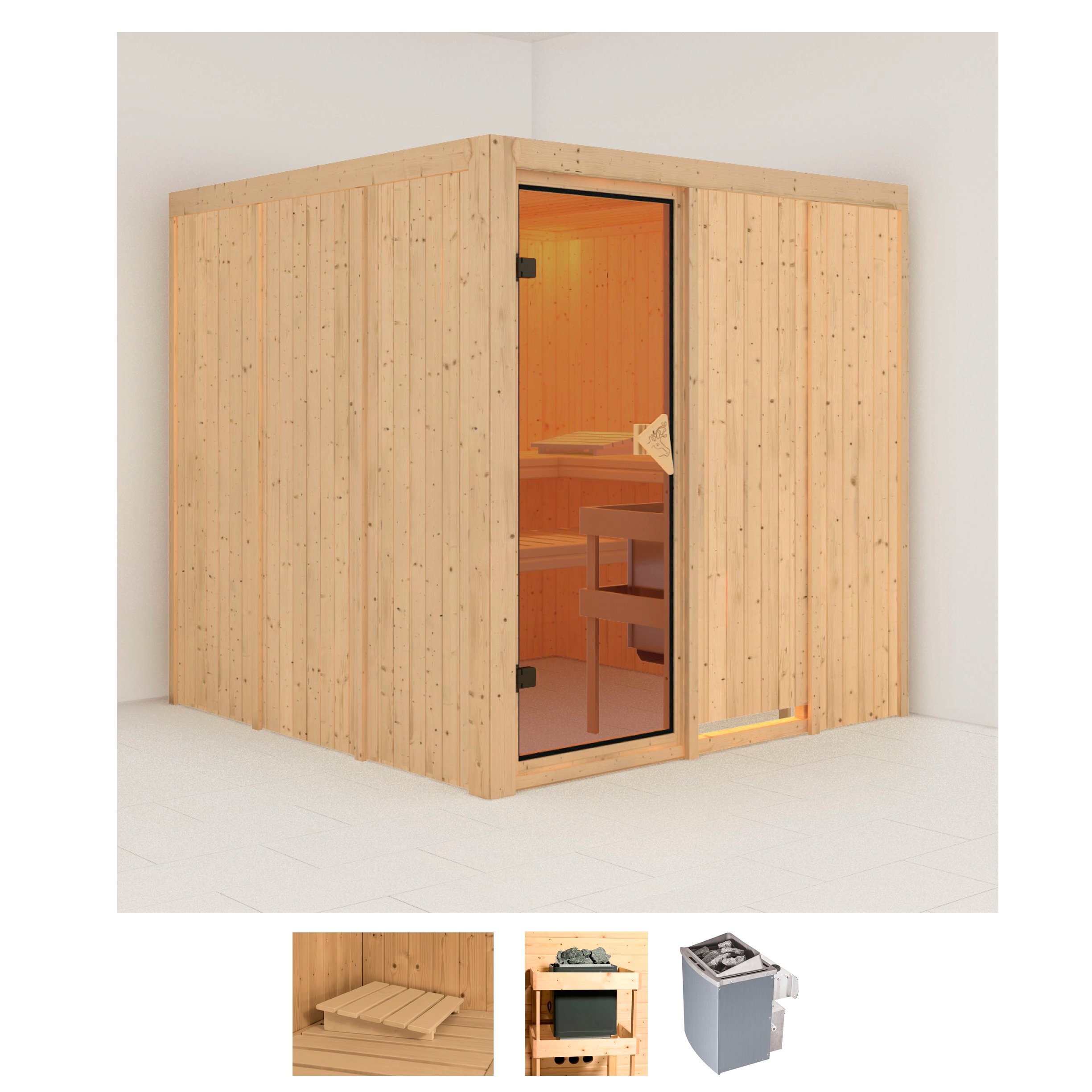 Karibu Sauna "Rodin" Set, Ofen 9 kW integr. Strg