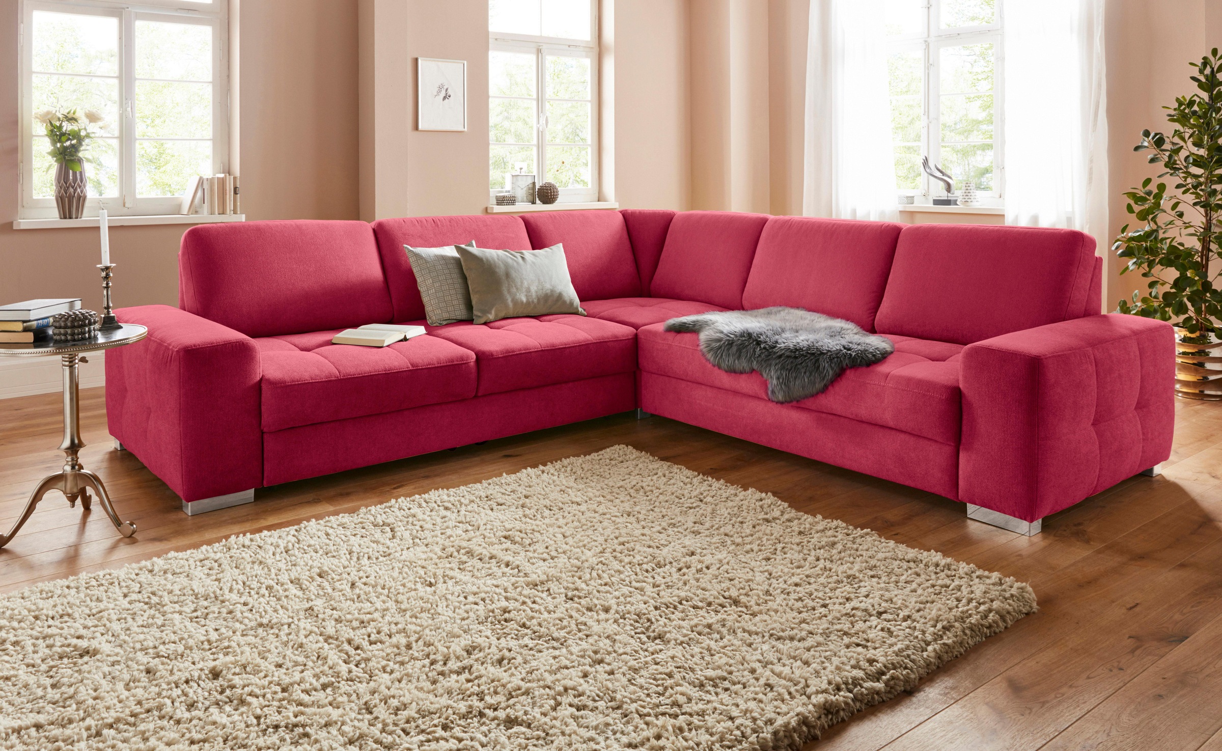 sit&more Ecksofa "Santorini L-Form" mit Federkern und Sitztiefenverstellung, wahlweise mit Schlaffunktion