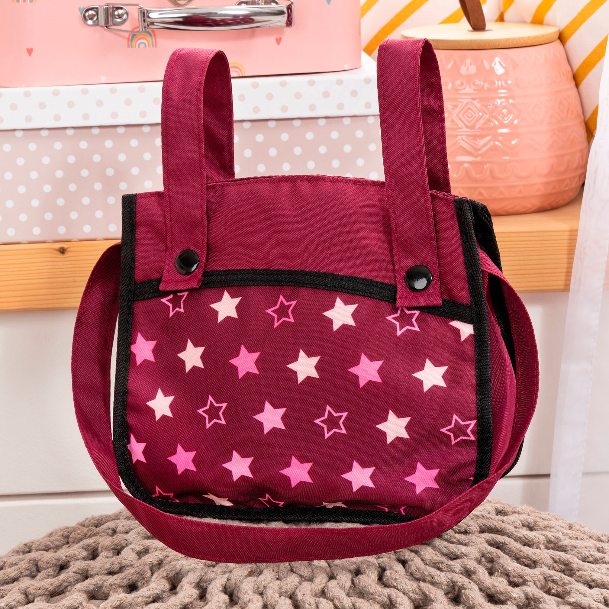 Bayer Puppen-Zwillingsbuggy »Xeo Twin bordeaux«, mit Wickeltasche