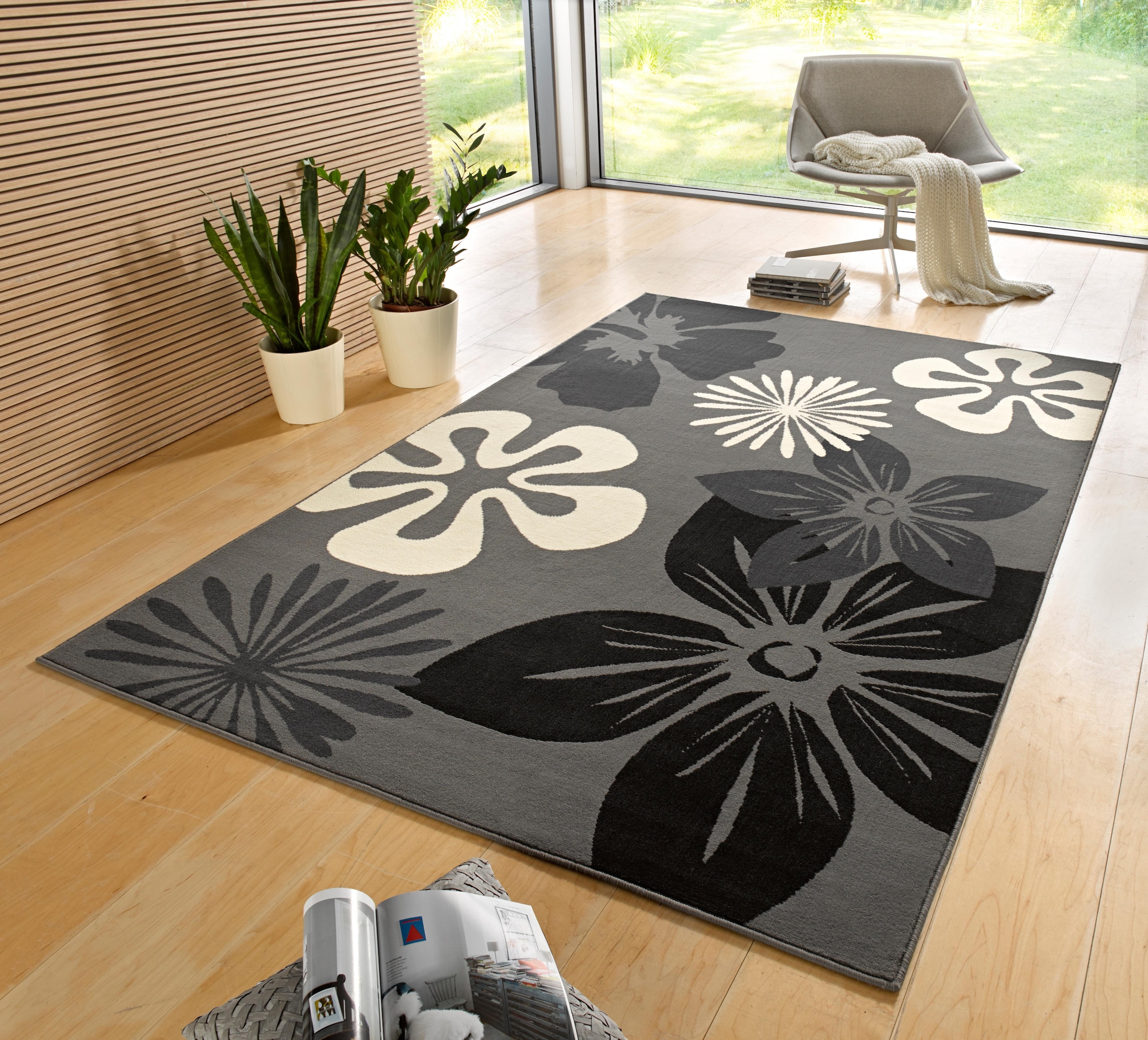 HANSE Home Teppich »Flora«, rechteckig, 9 mm Höhe, Kurzflor, Blumen Design, Kräftige Farben, ringsum gekettelt, Robust