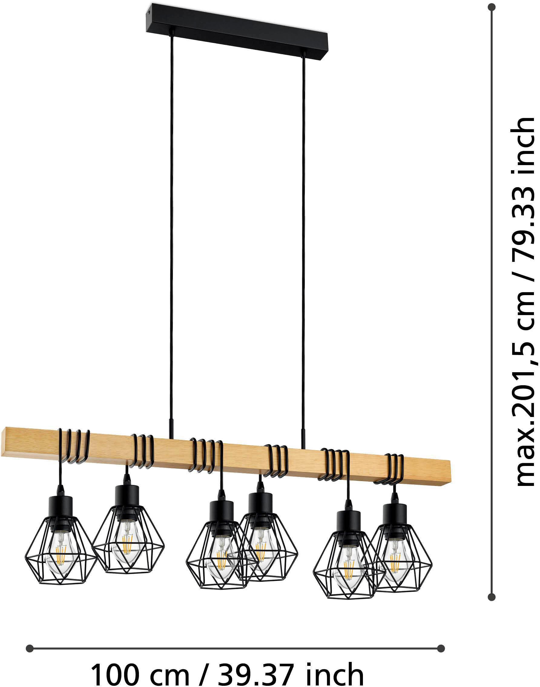 EGLO Pendelleuchte »TOWNSHEND 5«, 6 flammig-flammig, Vintage Pendelleuchte,  Industrial, Retro Lampe aus Stahl und Holz, E27 | BAUR