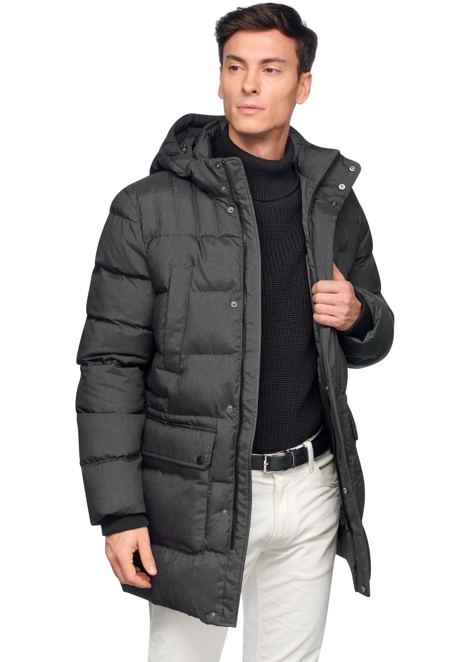 Geox Langjacke »SANFORD«, mit Kapuze, in melierter Optik, 4 Taschen, Kapuze, modische Steppung