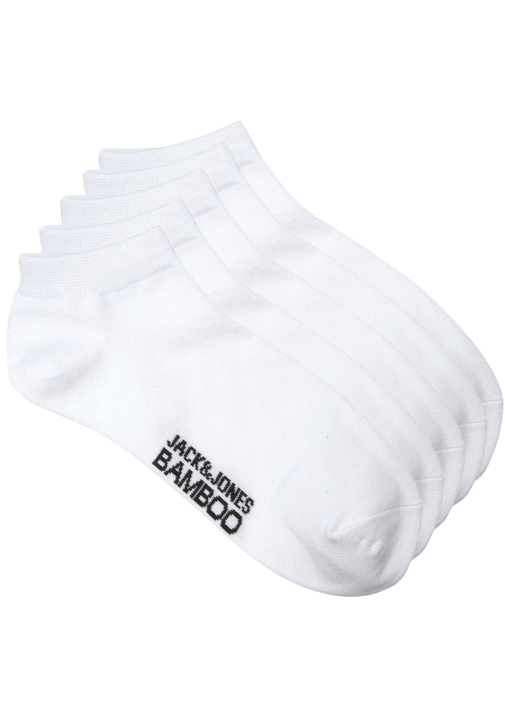 JACK & JONES Herren Basicsocken "JACBASIC BAMBOO SHORT SOCK 5 PACK", weiß, Baumwollmischung, unifarben, Socken