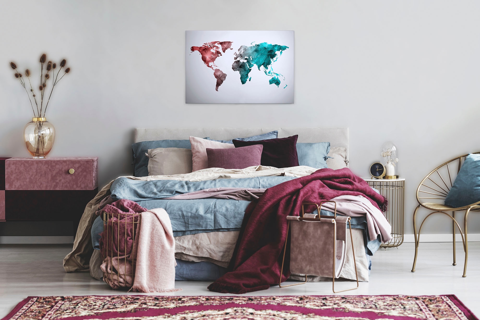 A.S. Création Leinwandbild »World Graphic«, Kunst-Weltkarte-Kinder, (1 St.), Atlas Weltkarte Bunt Aquarell Keilrahmen Leinwand-Bild Wohnzimmer Wand