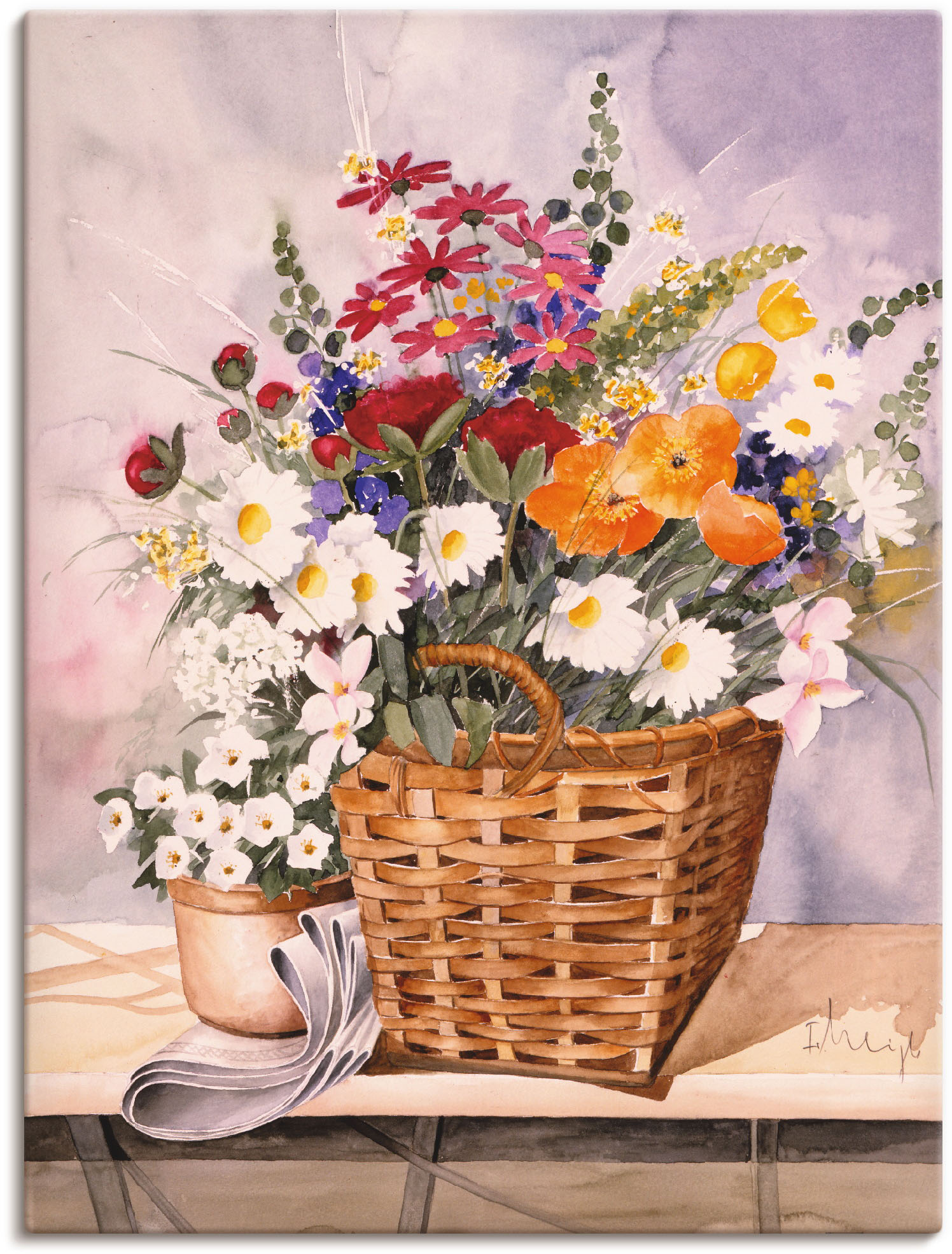 Artland Leinwandbild "Stillleben mit Kürbissen" Blumen 1 Stk. tlg. auf Holzrahmen gespannt