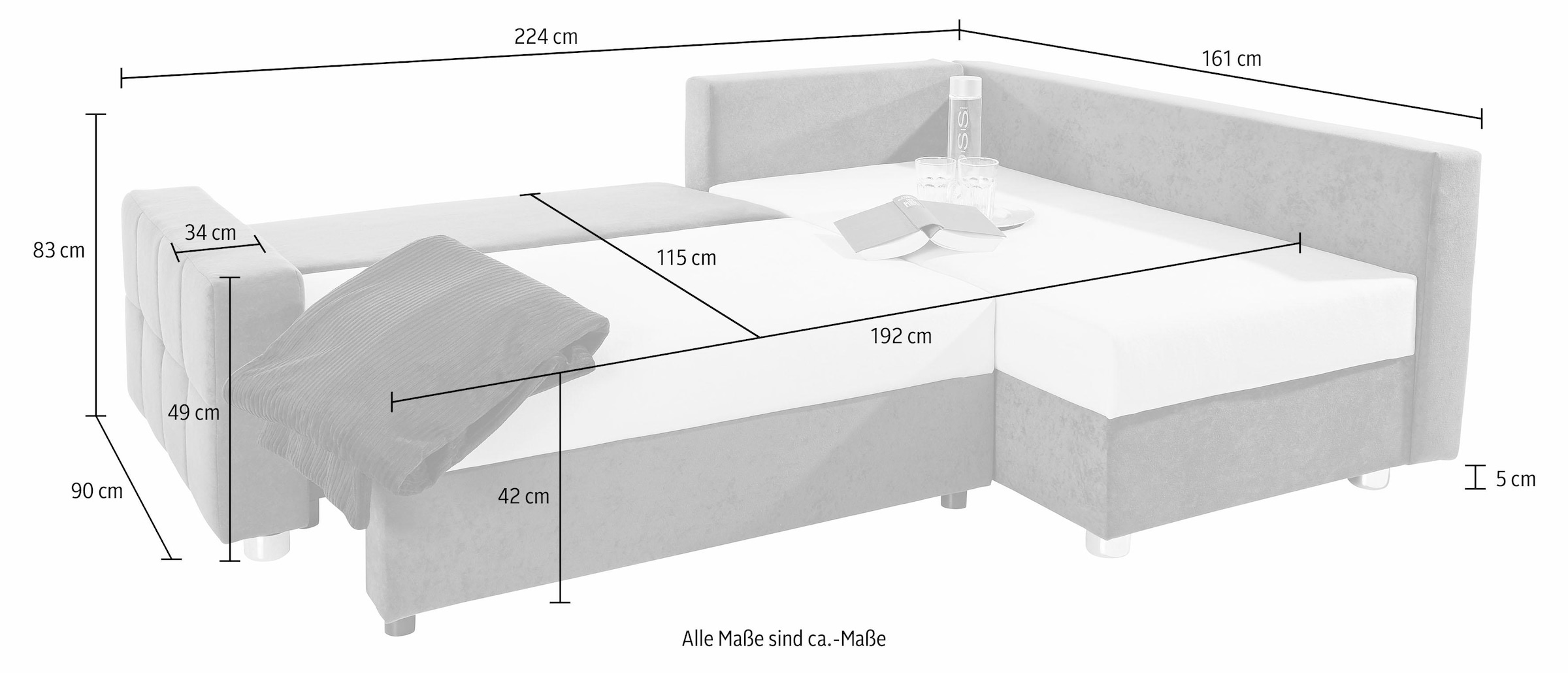 COLLECTION AB Ecksofa »Parma L-Form«, mit Bettfunktion und Federkern