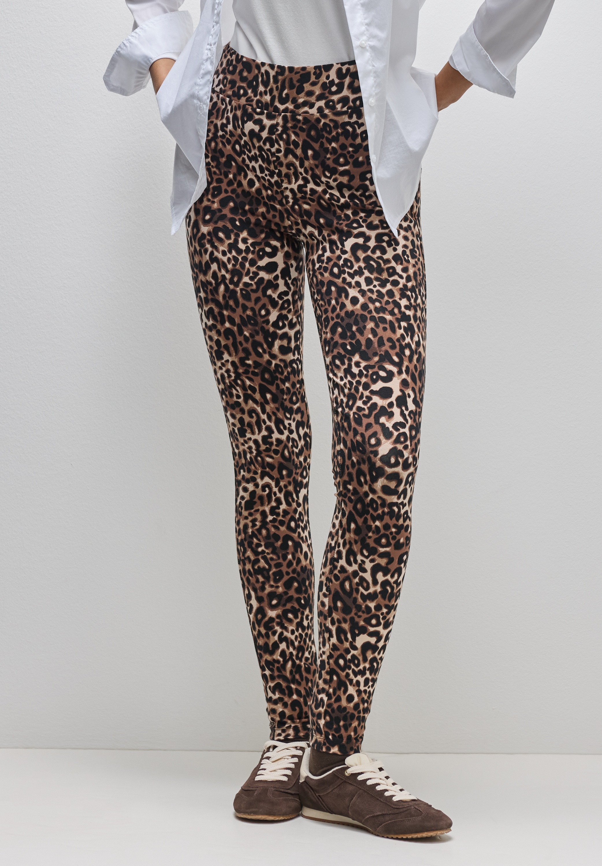 STREET ONE Damen Leggings, braun, Gr. 44, Web, 95% Baumwolle, 5% Elasthan, Hosen, aus Baumwolle mit Stretchanteil