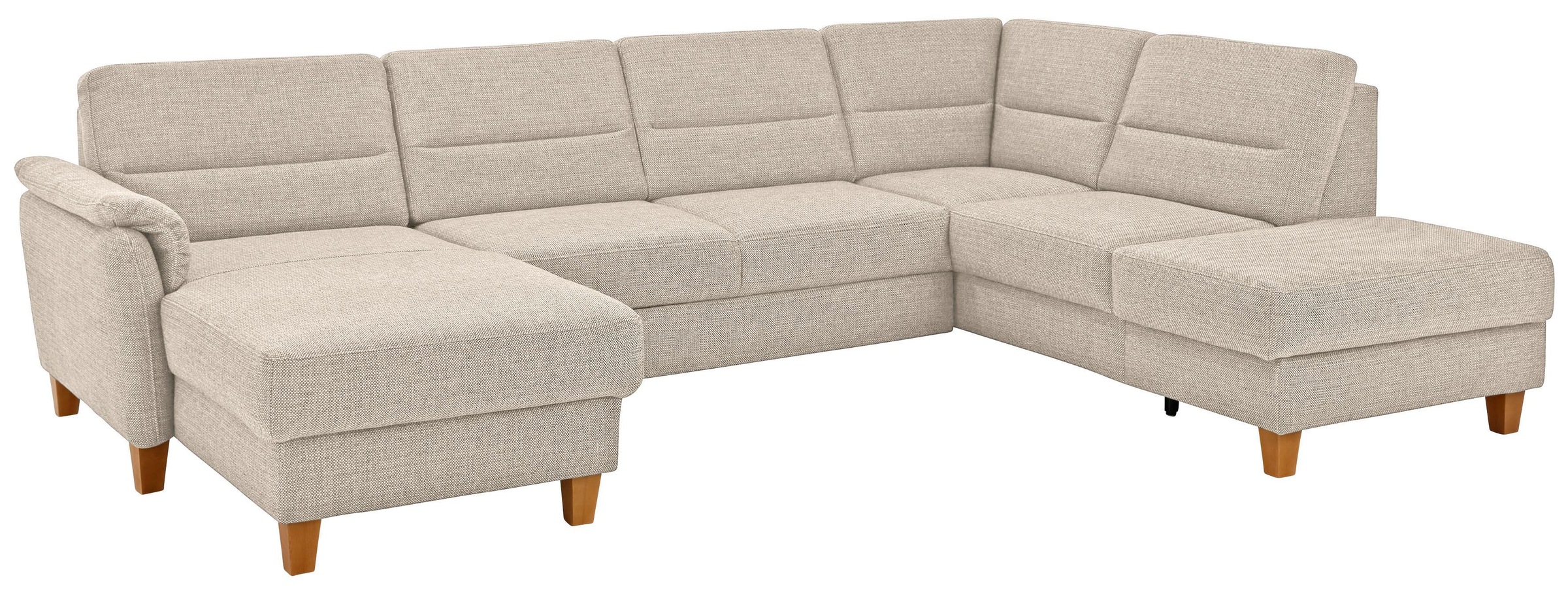 Wohnlandschaft HOME AFFAIRE "Palmera U-Form, B: 308 cm", beige (natur), B:308cm H:89cm T:212cm, 100% Polyester;Struktur (100% Polyester);Luxus-Microfaser in Lederoptik (100% Polyester), Sofas, Wohnlandschaft, optional Bettfunktion & Bettkasten, Federkern 8
