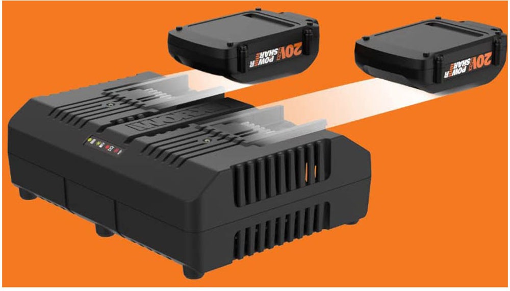 Worx Akku-Ladestation »Dual-Ladegerät WA3883«, 2000 mA, für alle WORX PowerShare Akkus, gleichzeitige Aufladen von 2 Akkus