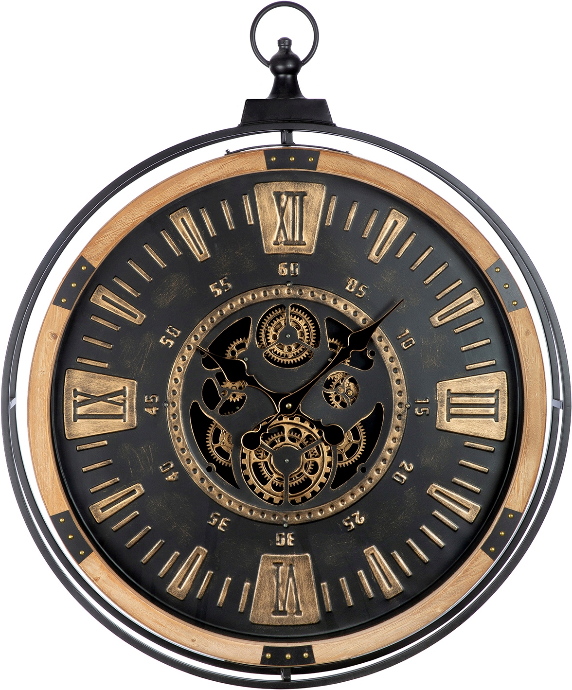 GILDE Wanduhr "Wanduhr rund Pertador schwarz" Zahnrädermotiv, Uhrwerk, Wohnzimmer, Büro, Industrial, Dekoration