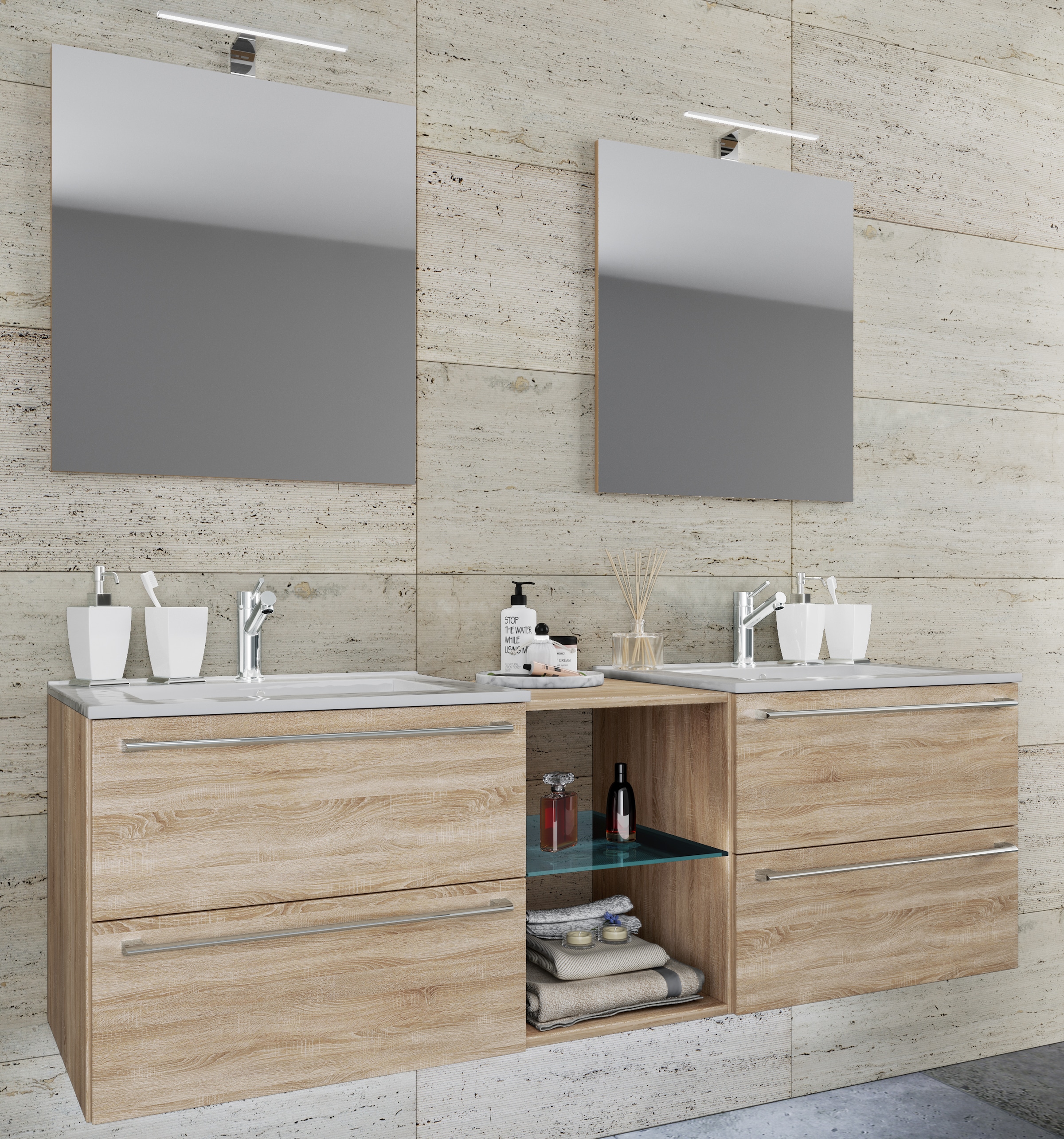 VCM Waschtisch »3-tlg. Doppel Waschplatz Waschtisch Badinos XXL« 3 Stk. tlg.