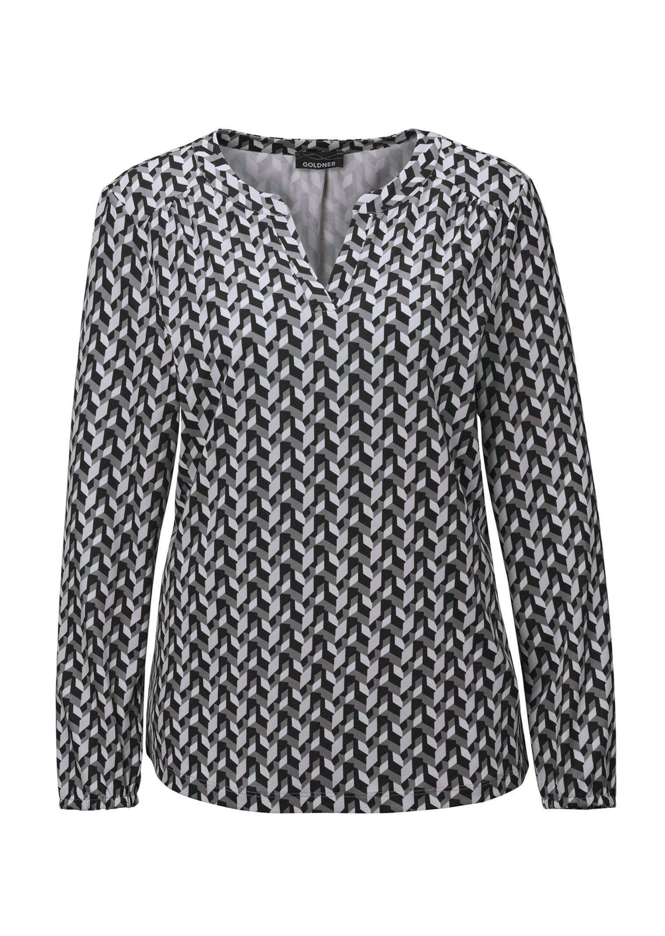 GOLDNER Damen Kurzarmbluse "Kurzgröße Elegantes Blusenshirt mit V-Ausschnitt", grau, Gr. 19, Obermaterial: 95% Polyester PES. 5% Elasthan EL., Blusen