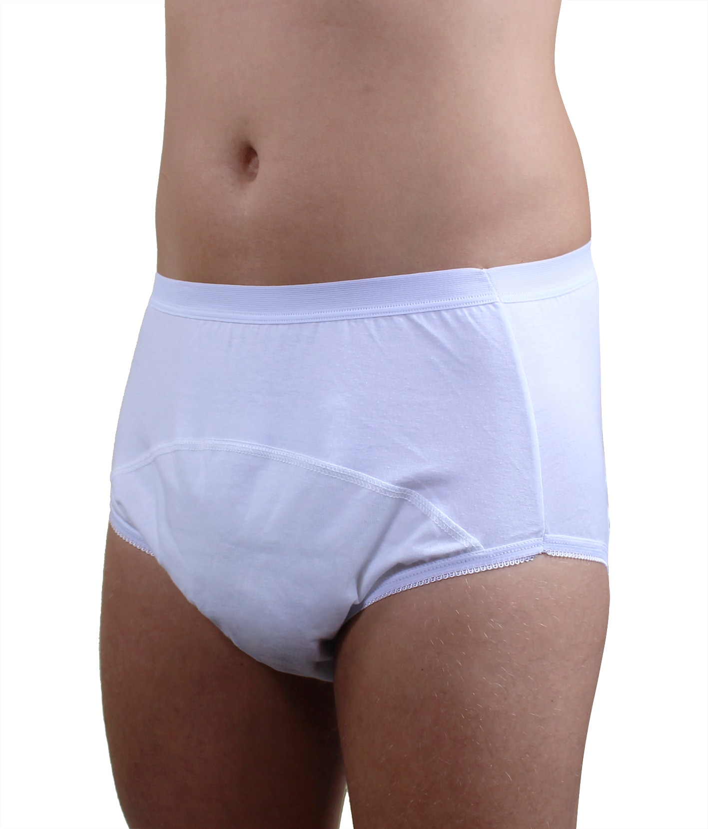 HYDAS Inkontinenzslip "aus Baumwolle für Damen und Herren, mit langem Zwickel und Nässeschutz", 42/44weiß, Single Jersey, Obermaterial: 100%