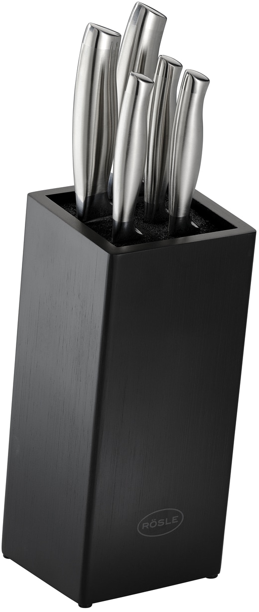 RÖSLE Messerblock "Basic Line" 6 Stk. aus Bambusholz mit 5 Messern, ergonomische Griffe, Klingenspezialstahl