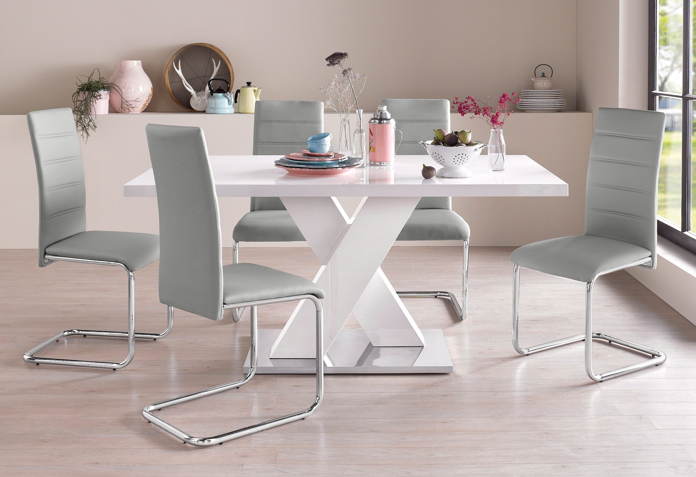 INOSIGN Esstisch »Ali, TOPSELLER! Modernes Design«, (Tisch, Küchentisch), Breite 160 cm, weiß Hochglanz, Bodenplatte aus Metall
