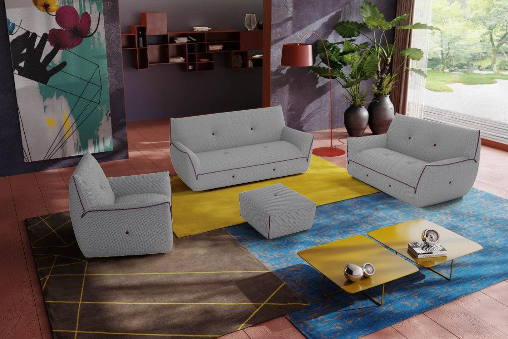Egoitaliano Polstergarnitur "Yuki, extravagantes Design und höchster Sitzkomfort, tolle Details" Set, bestehend aus einem 2,5- und einem 2-Sitzer, Sessel und Hocker