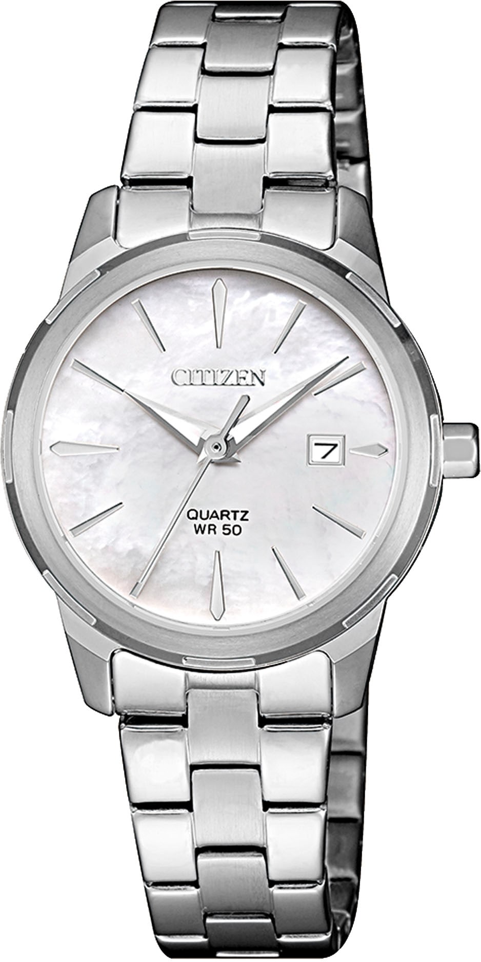 Quarzuhr CITIZEN, silber (silberfarben, perlmuttfarben), Armbanduhren, Damen, Quarzuhr, Armbanduhr, Damenuhr, Edelstahlarmband, Datum