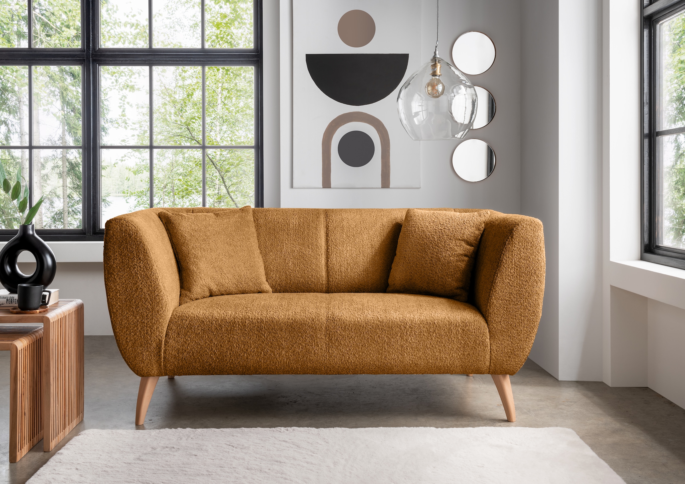 Home affaire 2-Sitzer "Colori modern und bequem, schmale Armlehnen, tolle Detailverarbeitung" zwei verschiedene Fußfarben wählbar