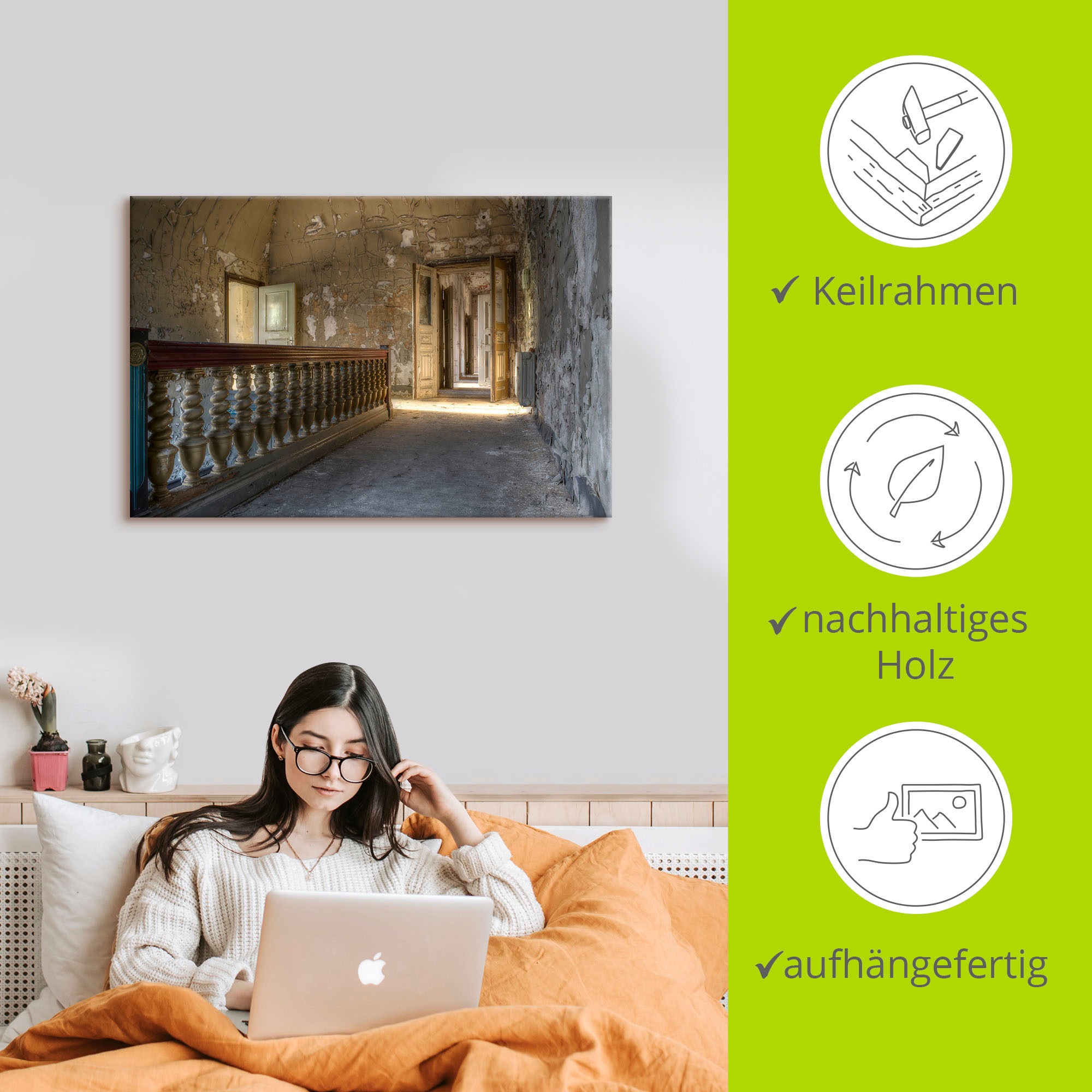 Artland Wandbild »Lost Place - Gang mit Sonnenschein« Fenster & Türen 1 Stk. tlg. als Alubild, Leinwandbild in verschied. Größen