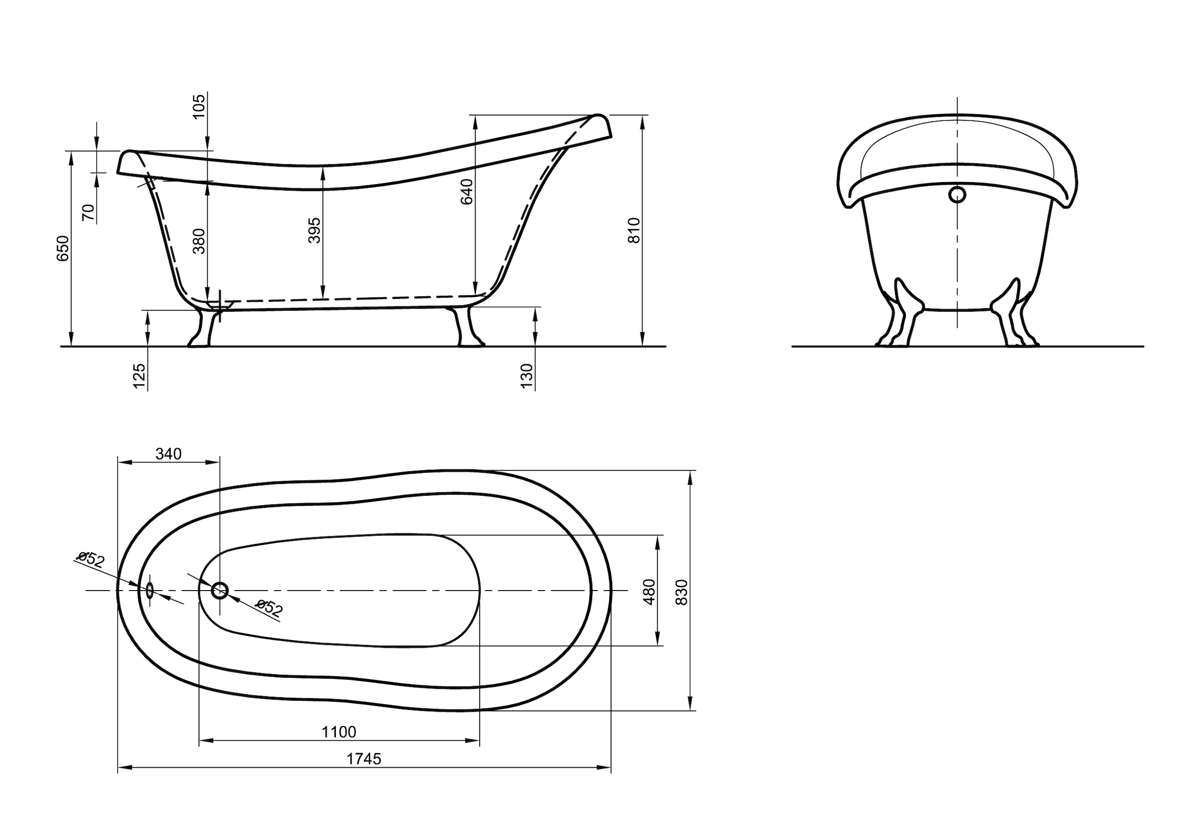 OTTOFOND Badewanne »Victorian«, (1 tlg.), mit verchromte Ablaufgarnitur und Löwenfüße