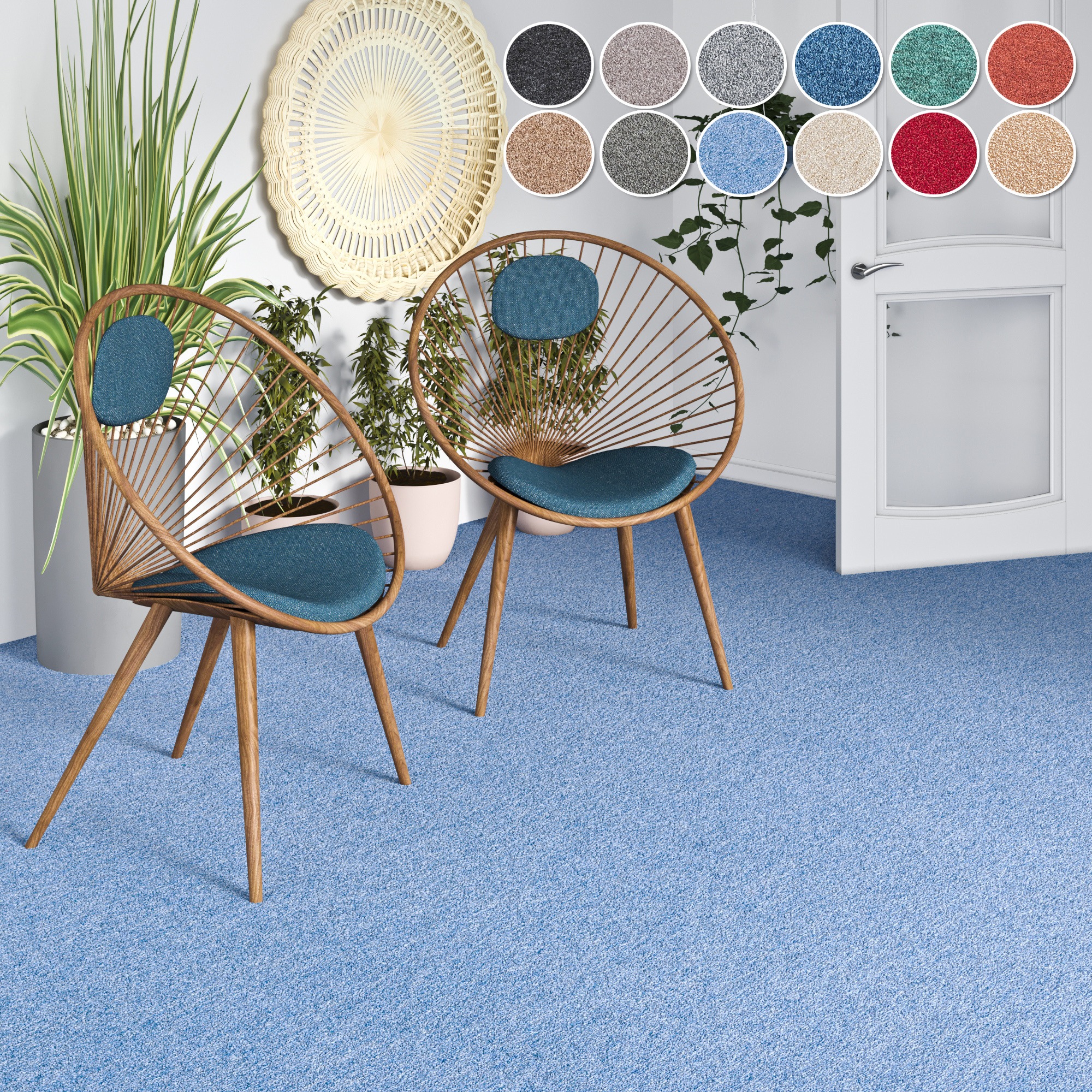 MY HOME Teppichboden "Fortis, Schlinge, Made in Netherlands", B : 400cm 1 Stk., 5mm, L: 425cm, blau, Schlafzimmer, Teppiche, meliert, Breite 400 cm,