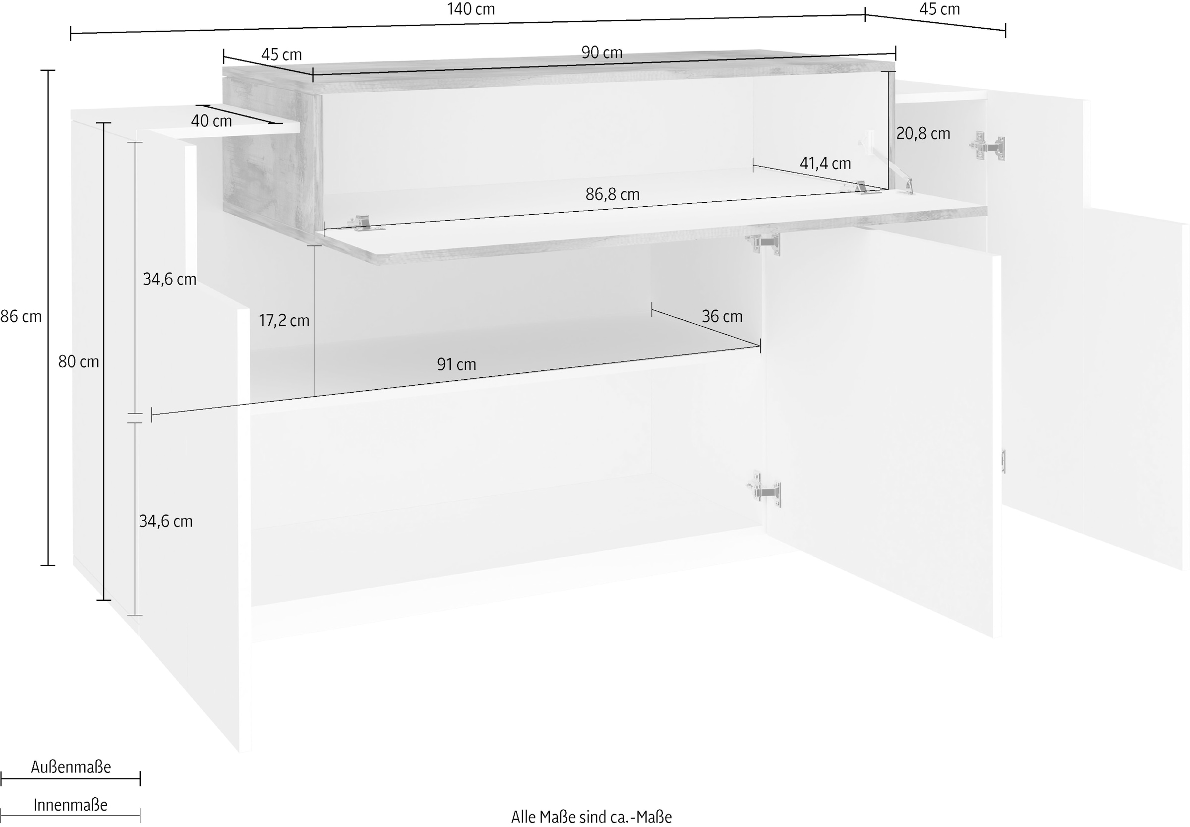 INOSIGN Kommode »Coro«, Breite 140 cm, Hochglanzfronten