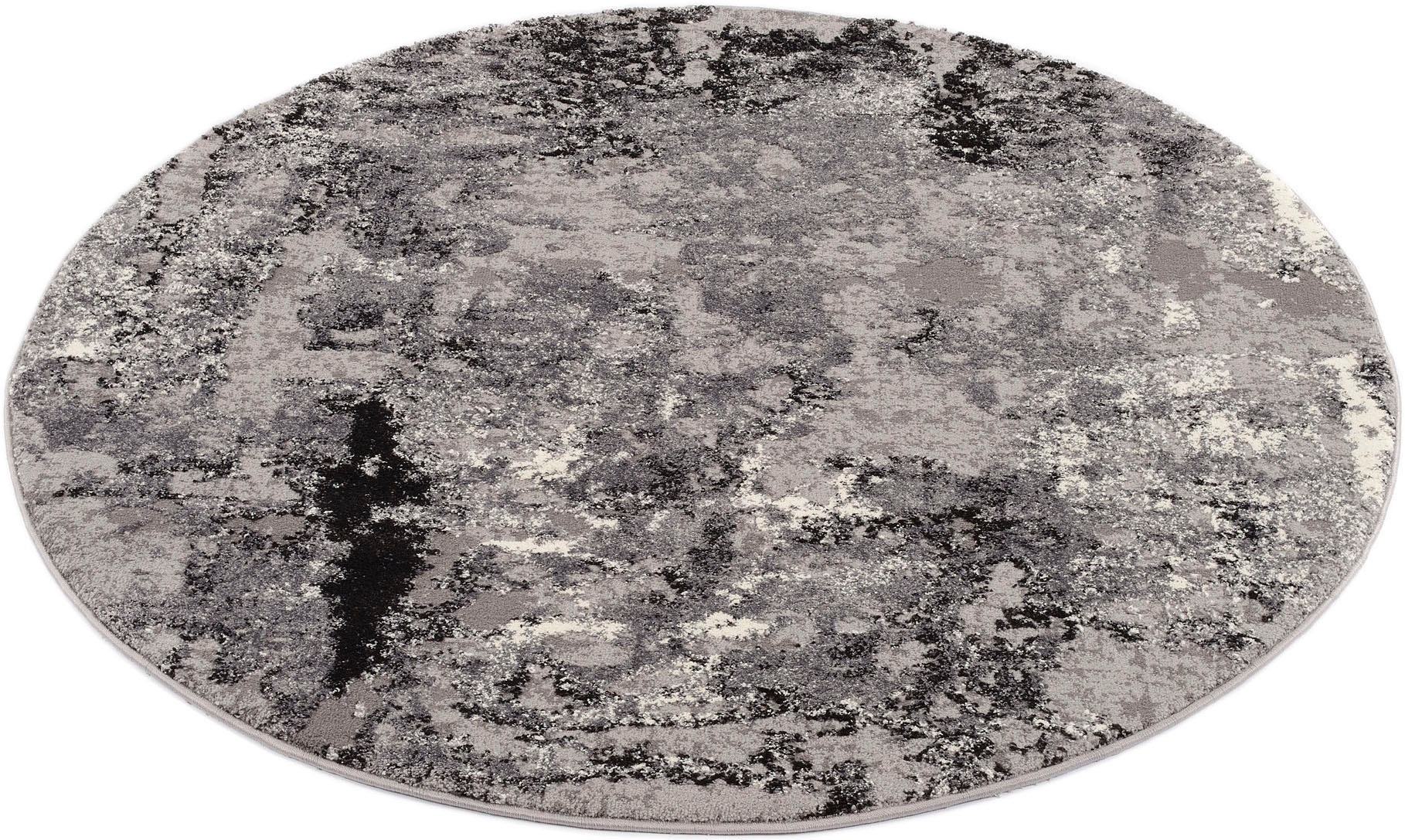 Teppich OCI DIE TEPPICHMARKE "JUWEL LIRAY", grau, H:20mm Ø:120cm, Polyester, Polypropylen, Teppiche, Teppich, Kurzflor, Wohnzimmer, Marmor Optik, Hoch Tief Effekt