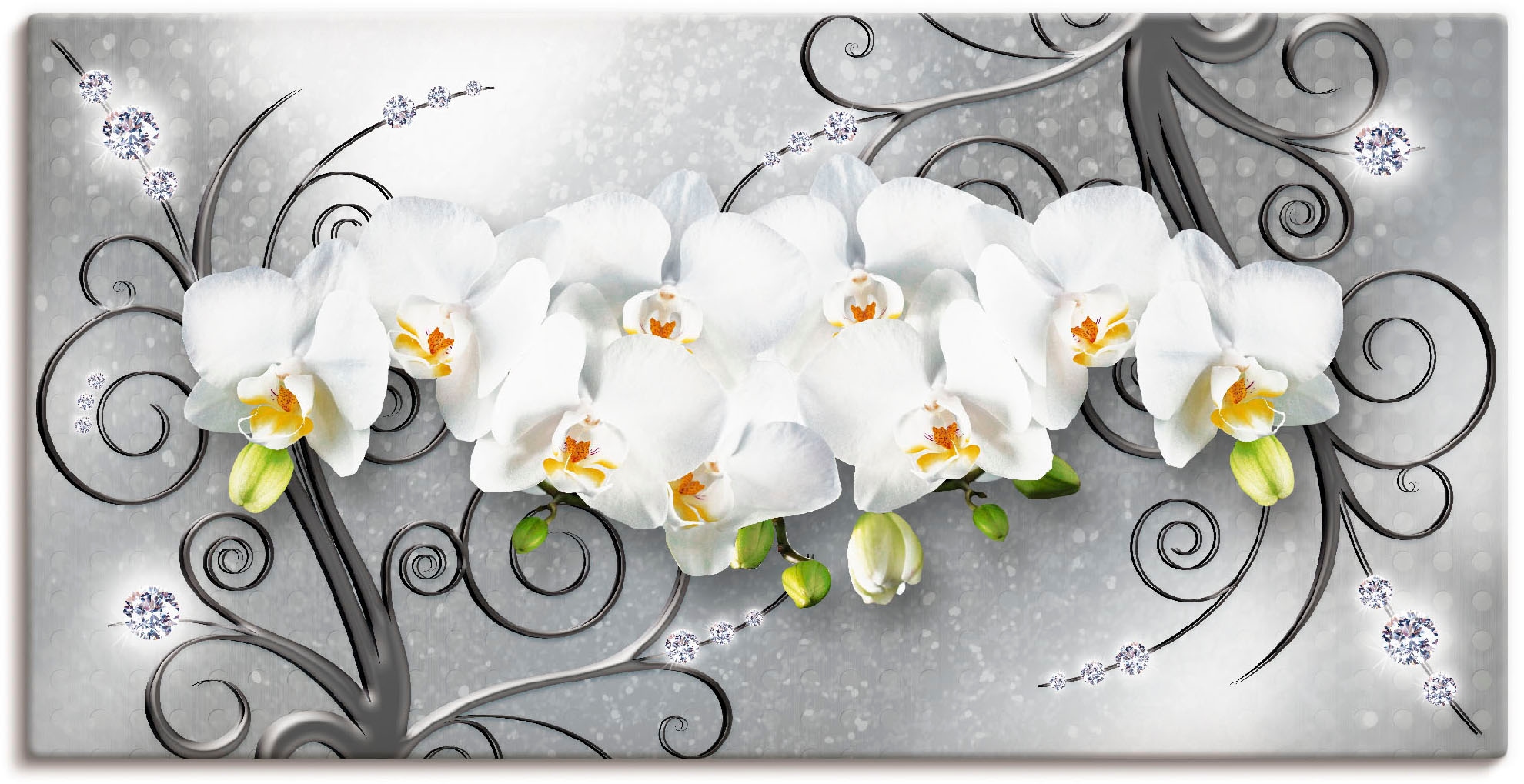 Artland Wandbild "weiße Orchideen auf Ornamenten", Blumenbilder, (1 St.), als Alubild, Outdoorbild, Leinwandbild, Poster