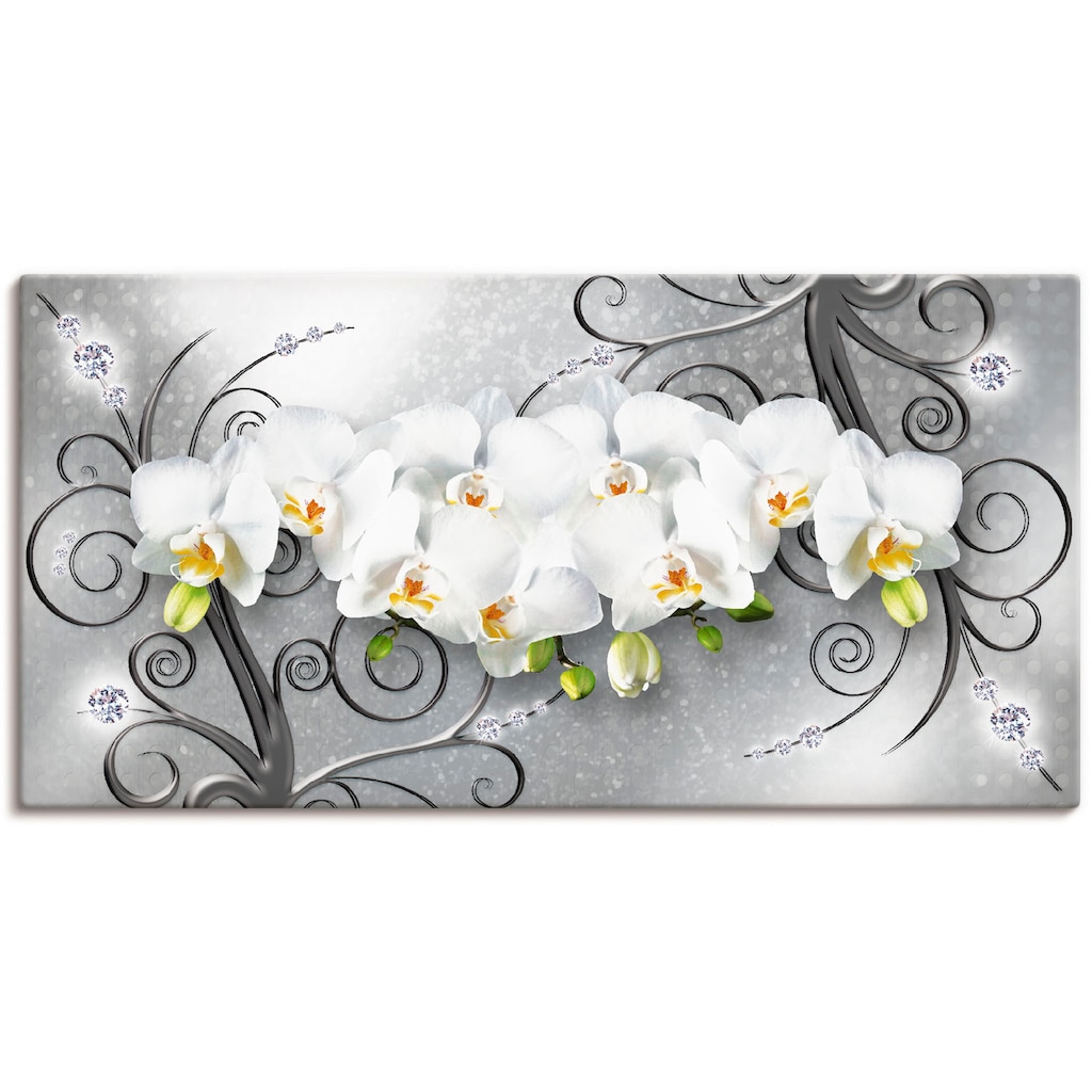 Artland Wandbild »weiße Orchideen auf Ornamenten«, Blumenbilder, (1 St.)
