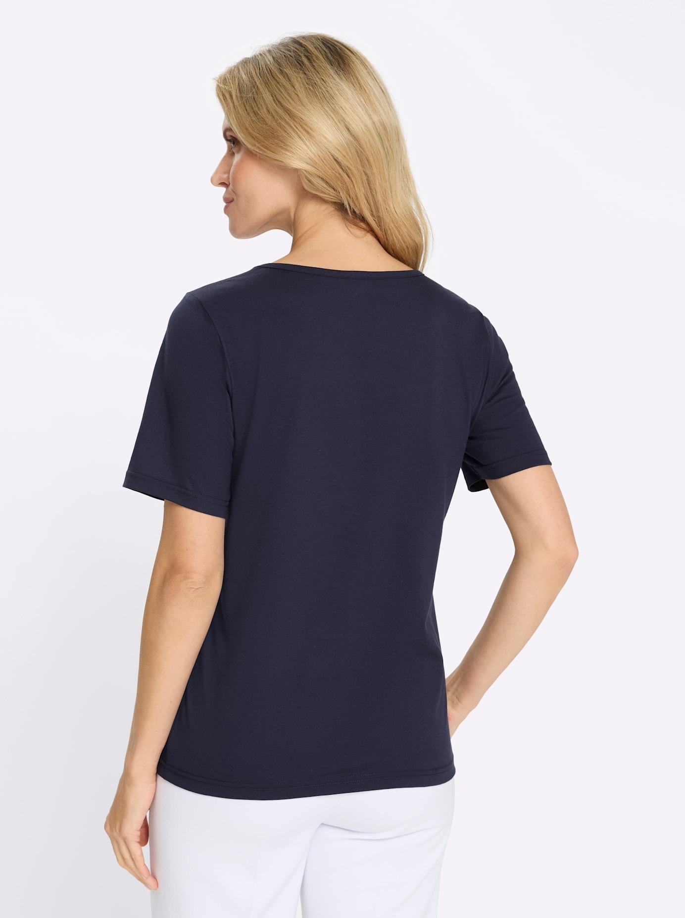 2-in-1-Shirt CLASSIC BASICS "2-in-1-Shirt", Damen, Gr. 56, marine, 100% Baumwolle, bedruckt, geblümt, gemustert, mehrfarbig, metallic, V-Ausschnitt, Shirts 2-in-1 Shirt 2