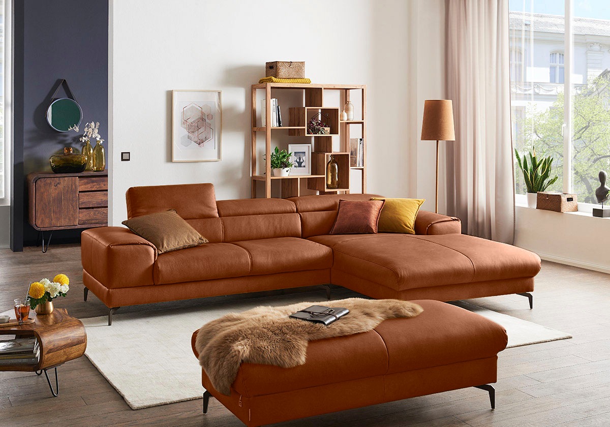 W.SCHILLIG Ecksofa »piedroo, Designsofa mit tollem Sitzkomfort, elegant und bequem, L-Form«, Kopfteilverstellung, wahlweise mit Sitztiefenverstellung, Breite 303cm