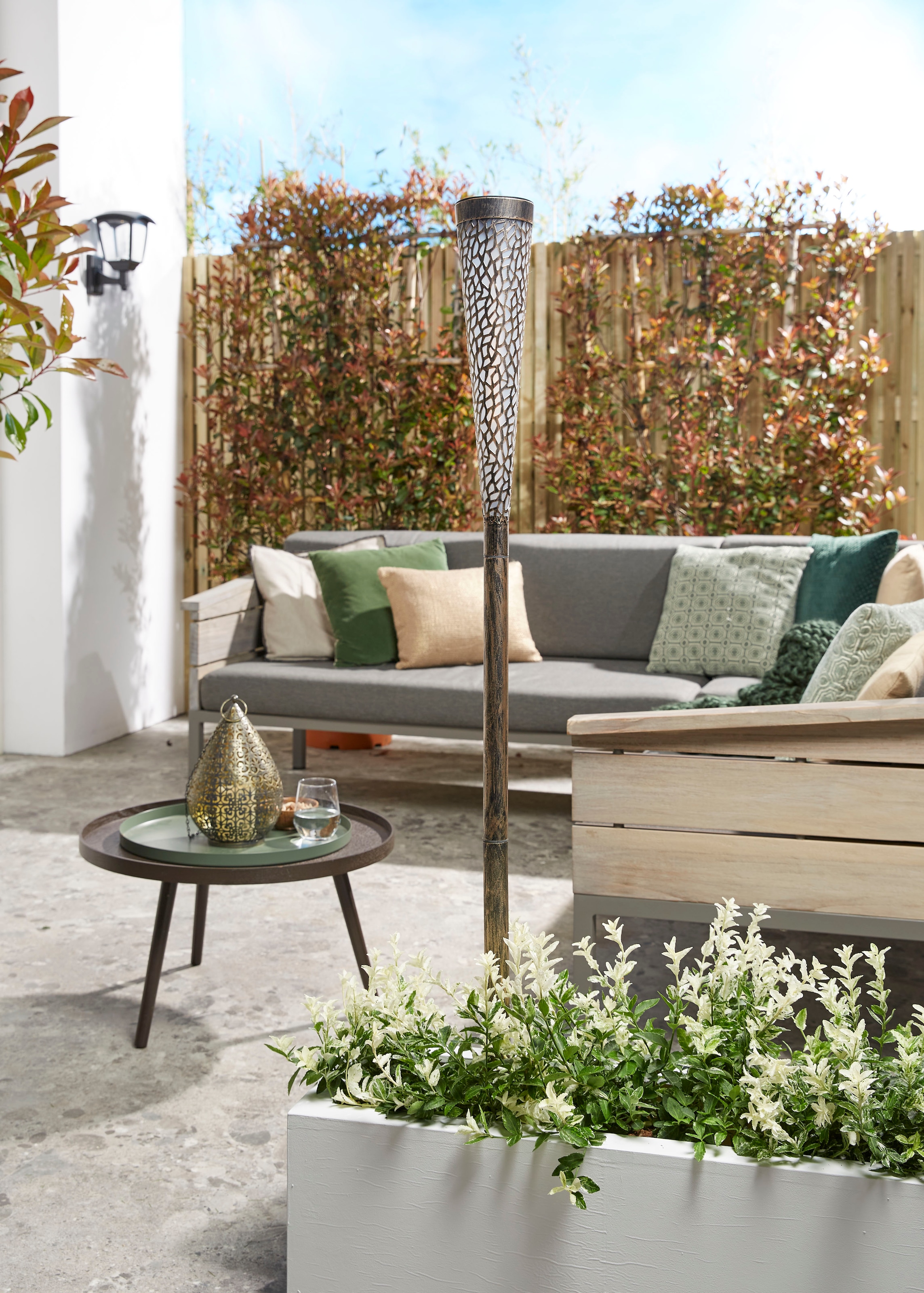 LUXFORM Gartenleuchte »Solar-Gartenfackel - Plymouth - LED - Grau«, Leuchtmittel LED-Modul | LED fest integriert, Dekorative Fackel