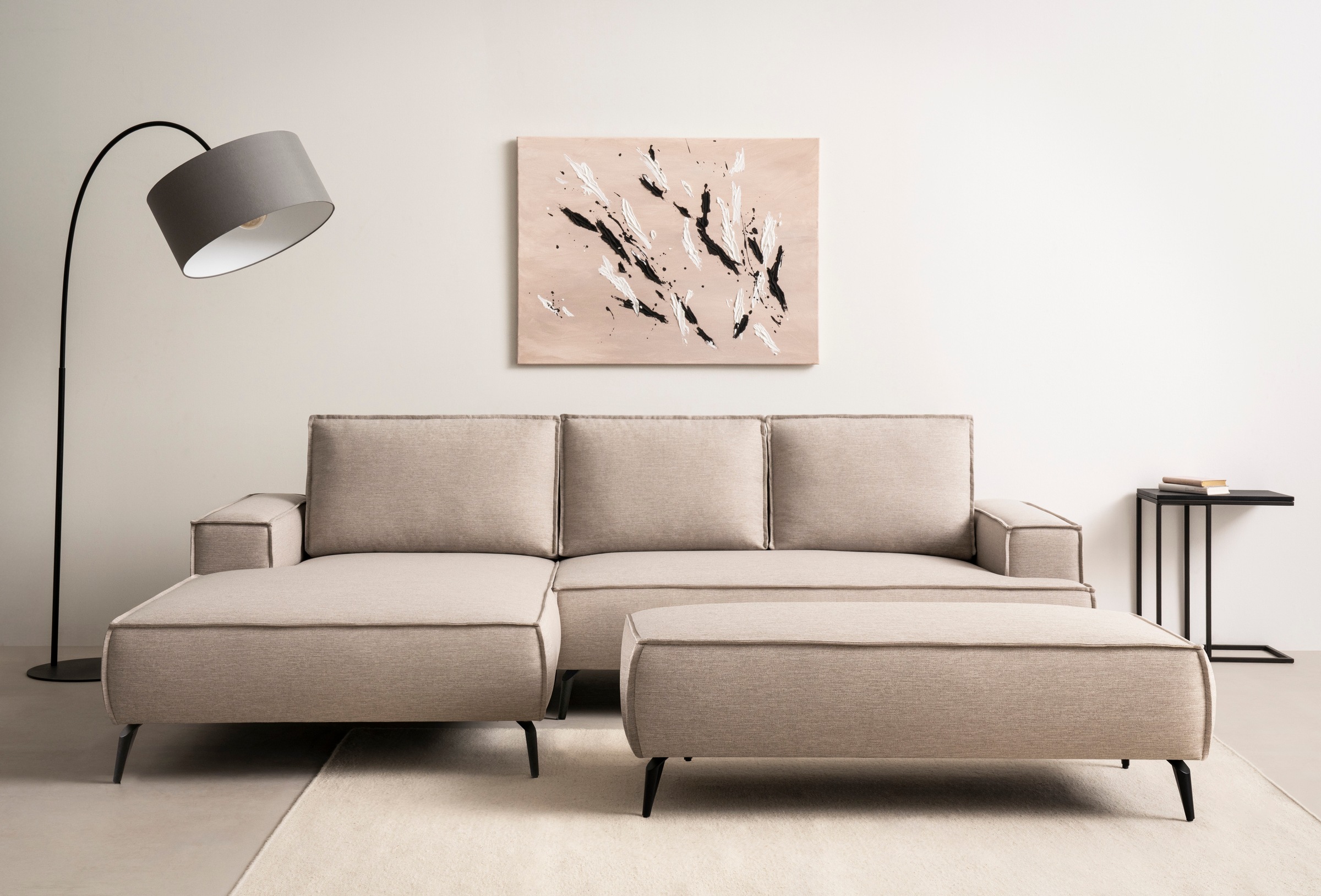 OTTO home Ecksofa "TVINNU Leinenoptik, L-Form, 275 cm, mit Hocker" stellbar zum Schlafsofa (Krokodilverbinder)