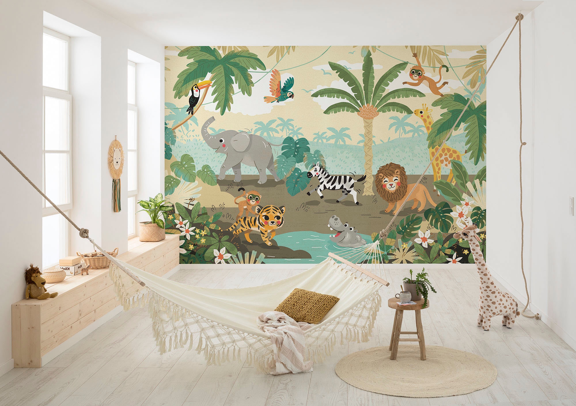 Komar Fototapete "Digitaldruck Vlies - Baby Safari - Größe 350 x 250 cm" bedruckt glatt Wohnzimmer, Schlafzimmer