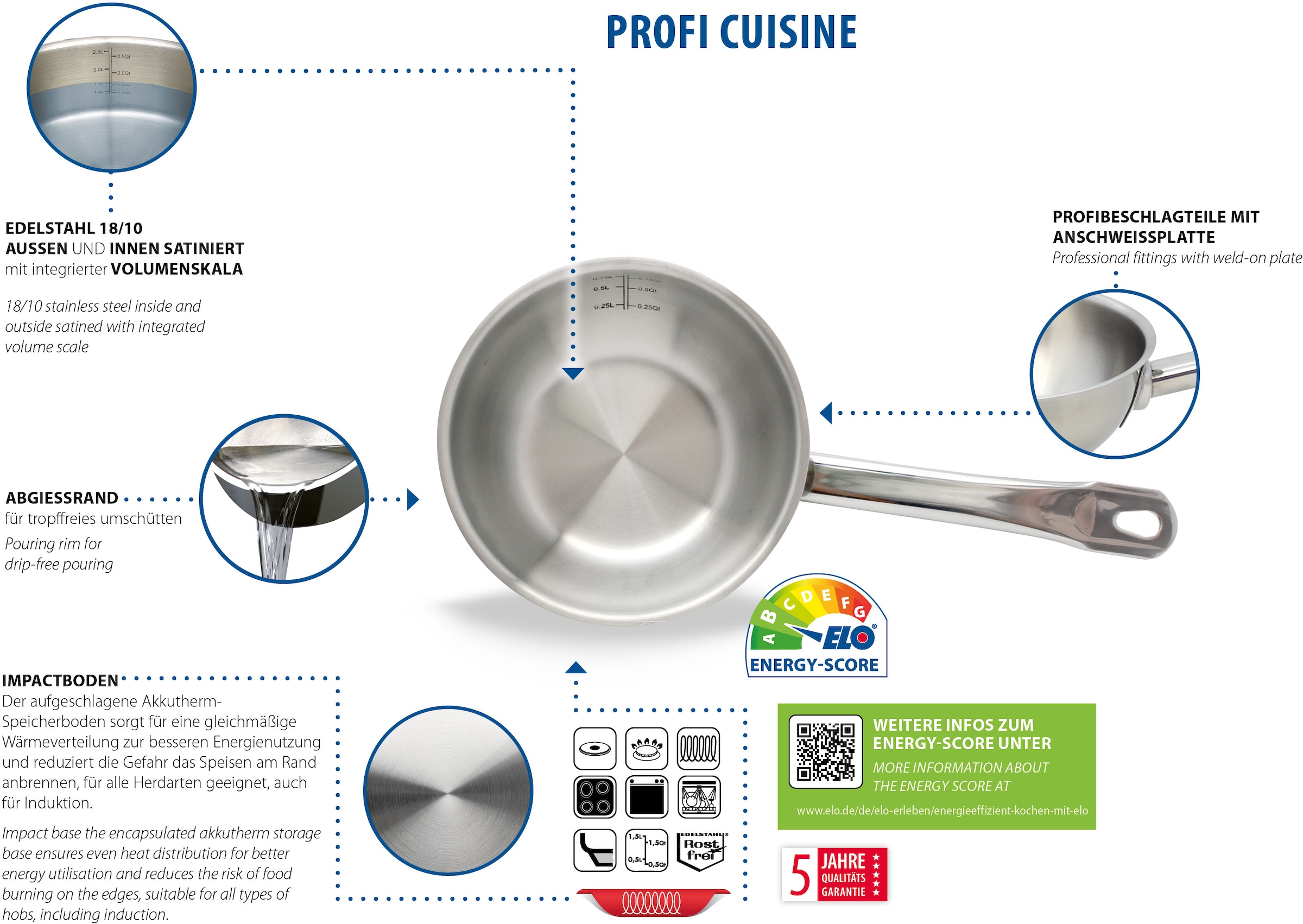 Elo Sauteuse »Profi Cuisine« Edelstahl 18/0