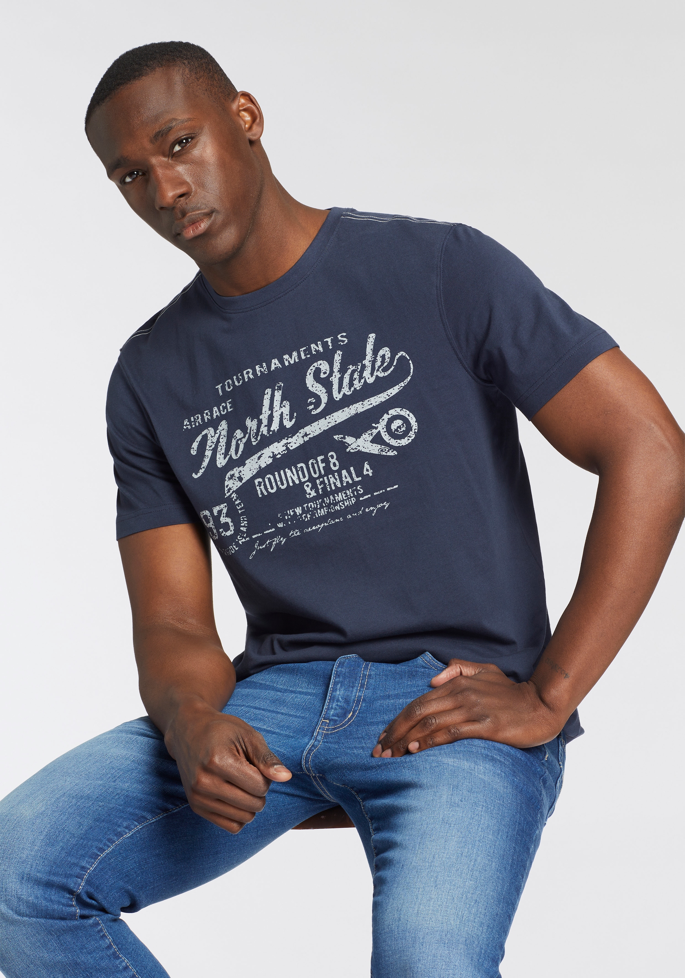 Mans World Rundhalsshirt Kurzarm, bedruckt, Rundhalsausschnitt, aus Single Jersey