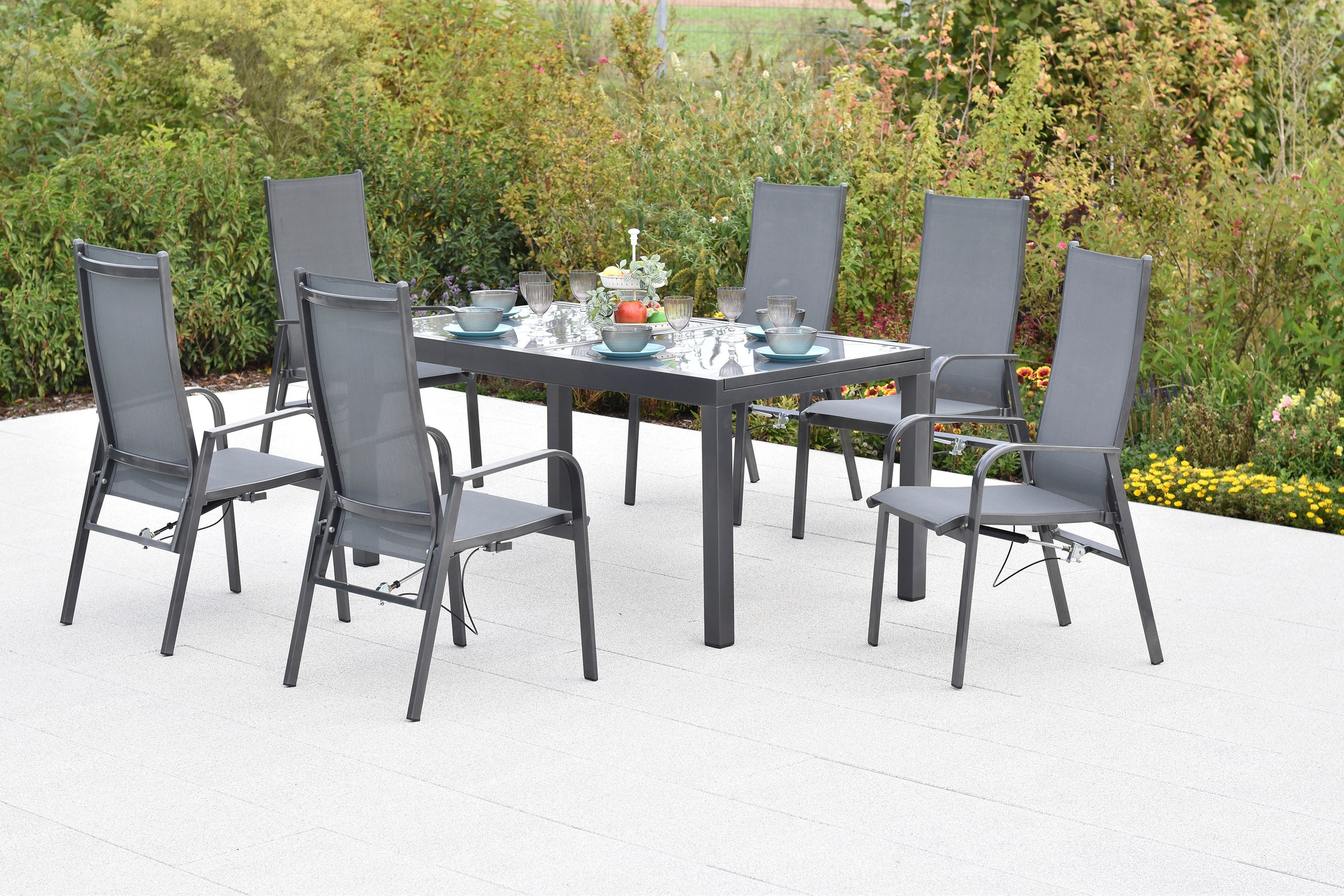 MERXX Garten-Essgruppe »»Alassio««, (Set, 7 tlg.), Rückenlehne verstellbar durch Gasdruckfeder