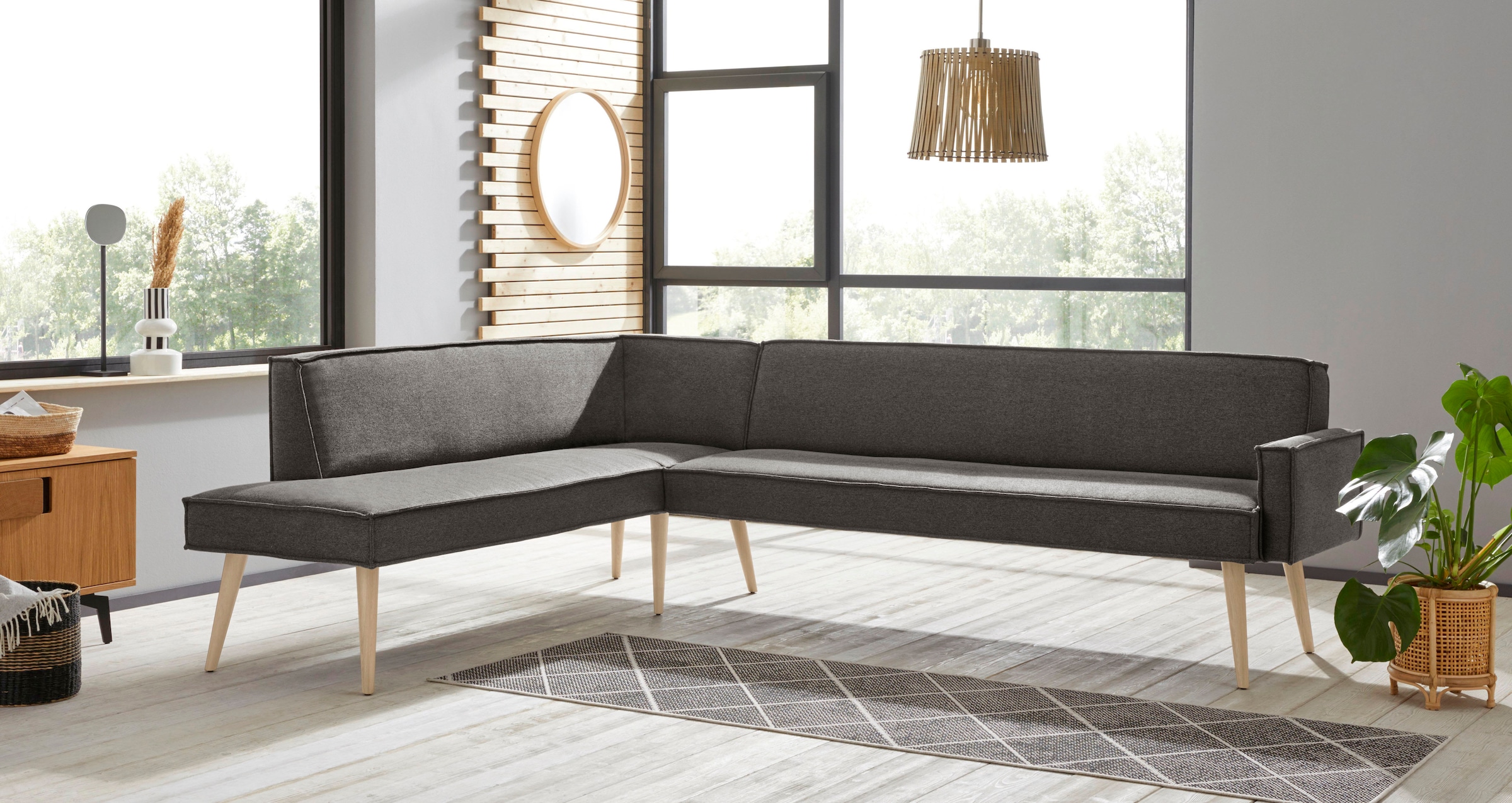 exxpo - sofa fashion Eckbank "Lungo, moderne Kedernaht, bequem und elegant, hoher Holzfuß", hochwertige Detailverarbeitu