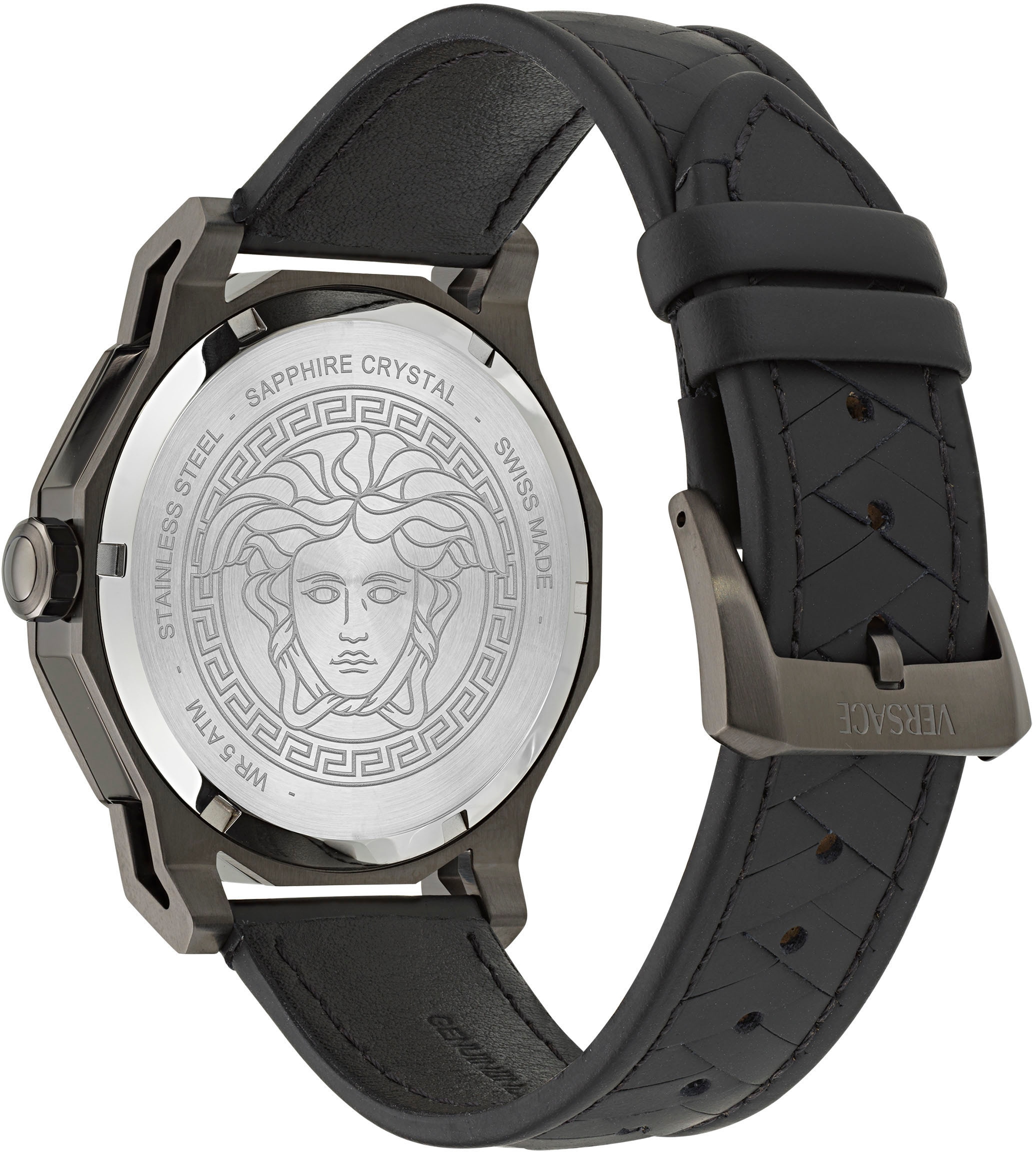 Versace Quarzuhr »MEDUSA DECO GENT«, Armbanduhr, Herrenuhr, Swiss Made, Saphirglas, Lederarmband, analog