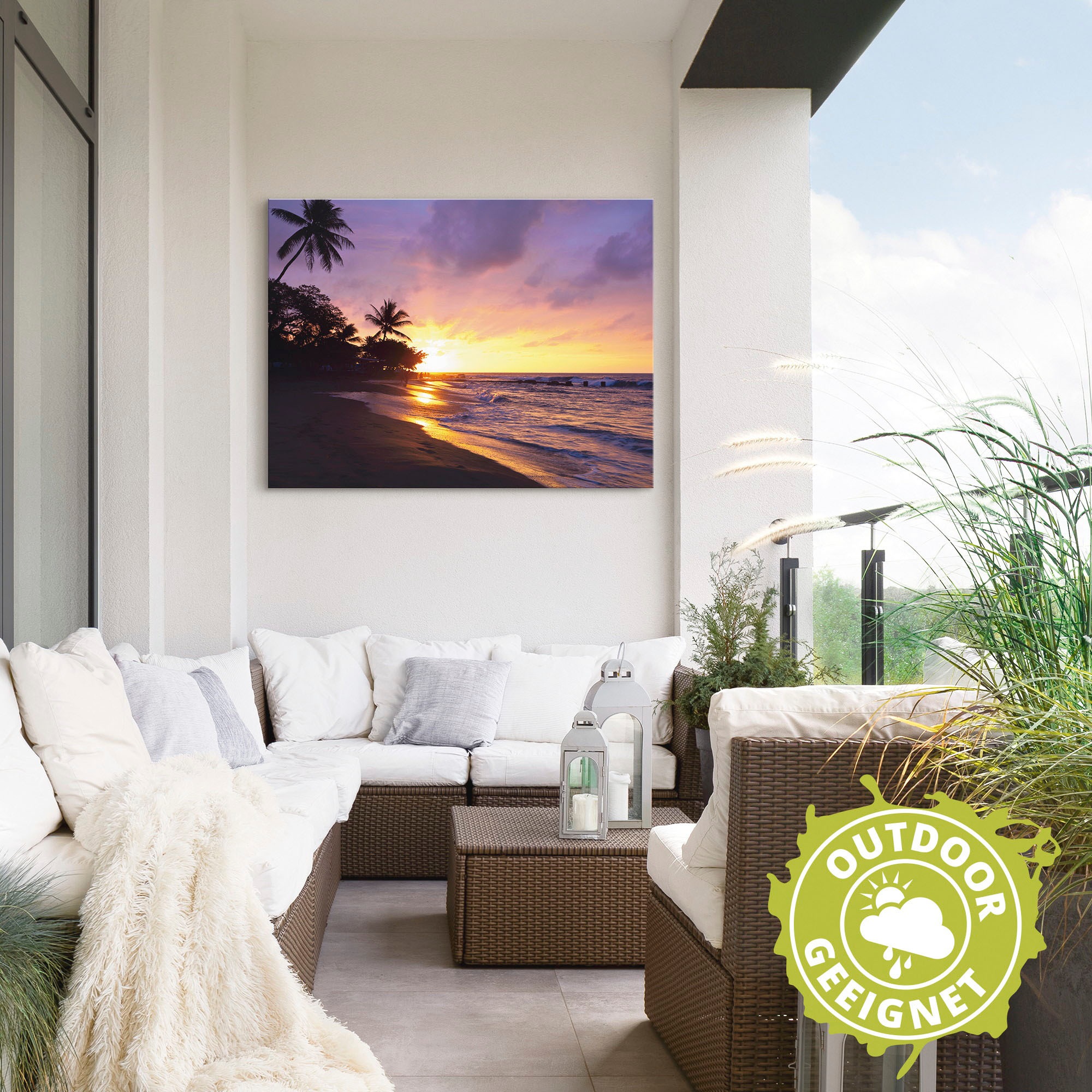Artland Wandbild »Tropischer Strand«, Sonnenaufgang & -untergang, (1 St.), als Alubild, Outdoorbild, Leinwandbild, Poster, Wandaufkleber