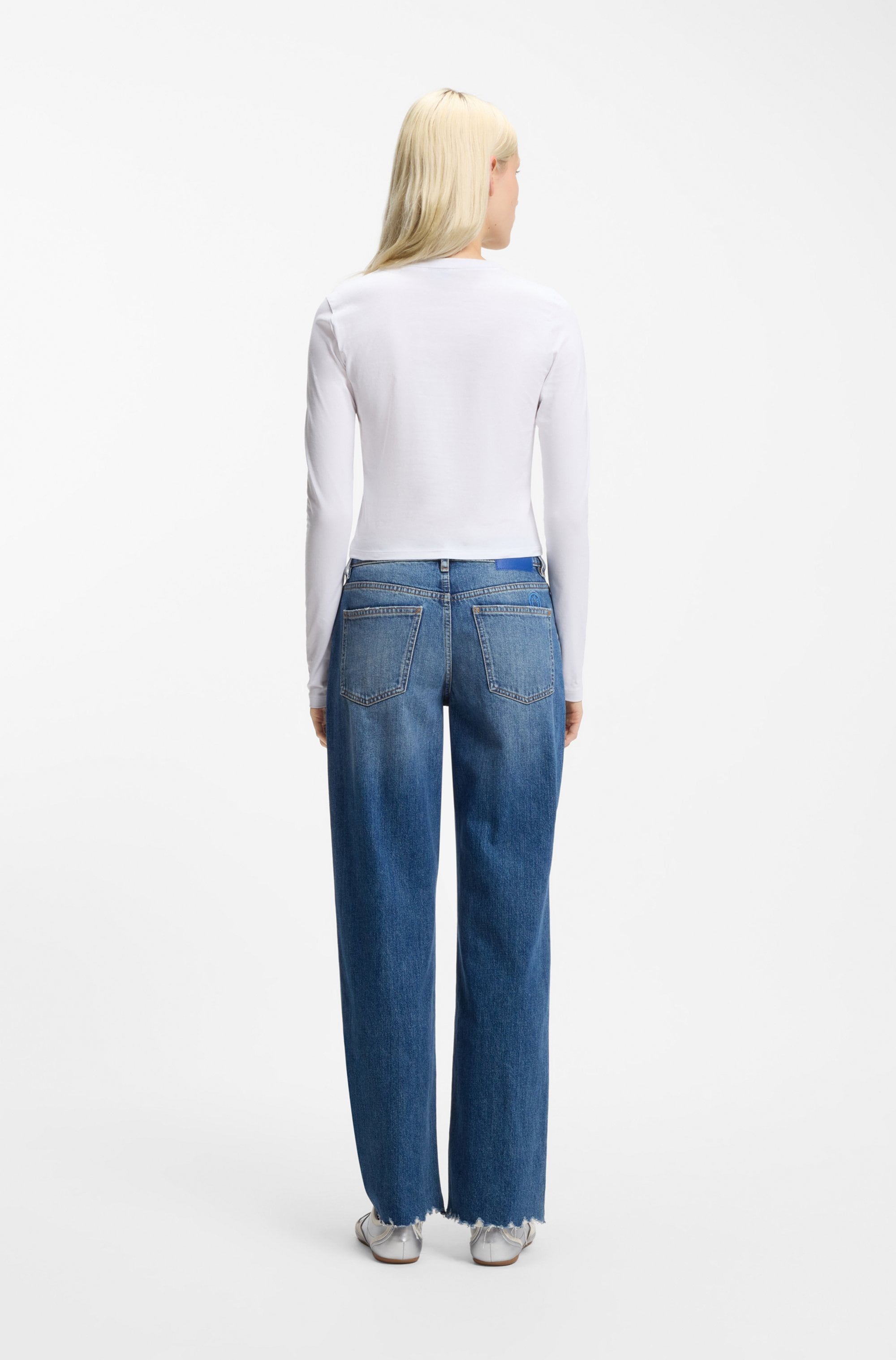 HUGO Blue Langarmshirt »Daliriee« cropped, Rundhals, mit Strassbesatz