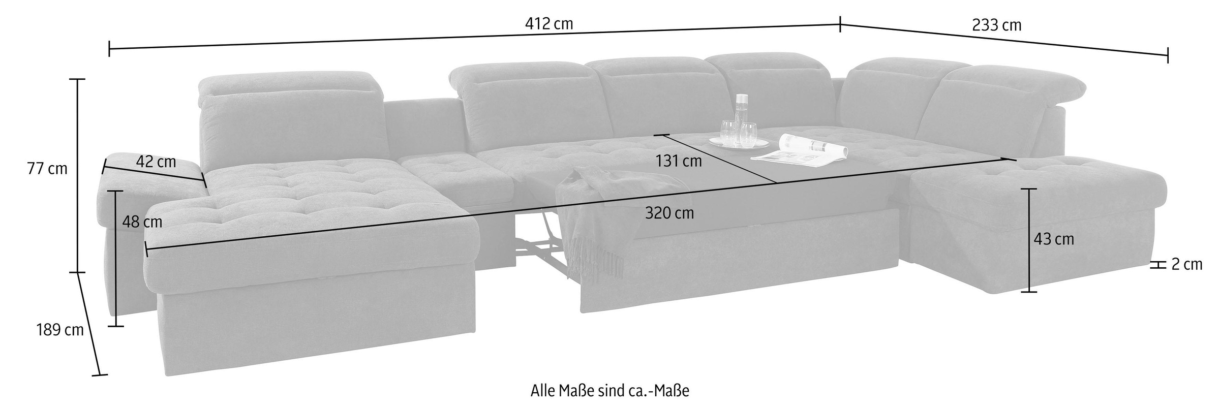 sit&more Wohnlandschaft »Stardust U-Form«, inklusive Kopfteilverstellung, Armlehnenfunktion und Tischelement