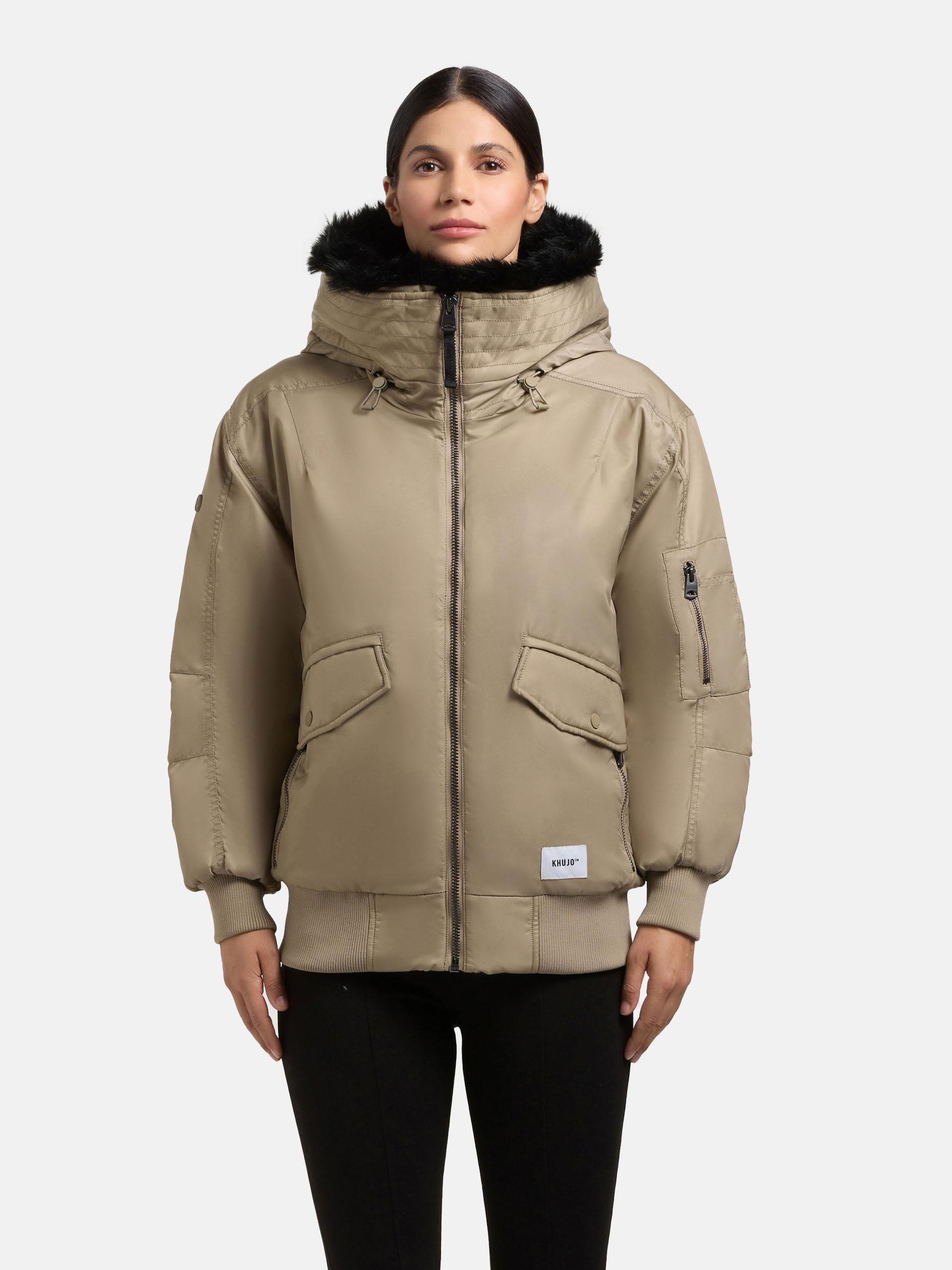 khujo Bomberjacke "Cela" mit Kapuze Oversize Winterjacke mit abnehmbarem Kunstpelz-Besatz
