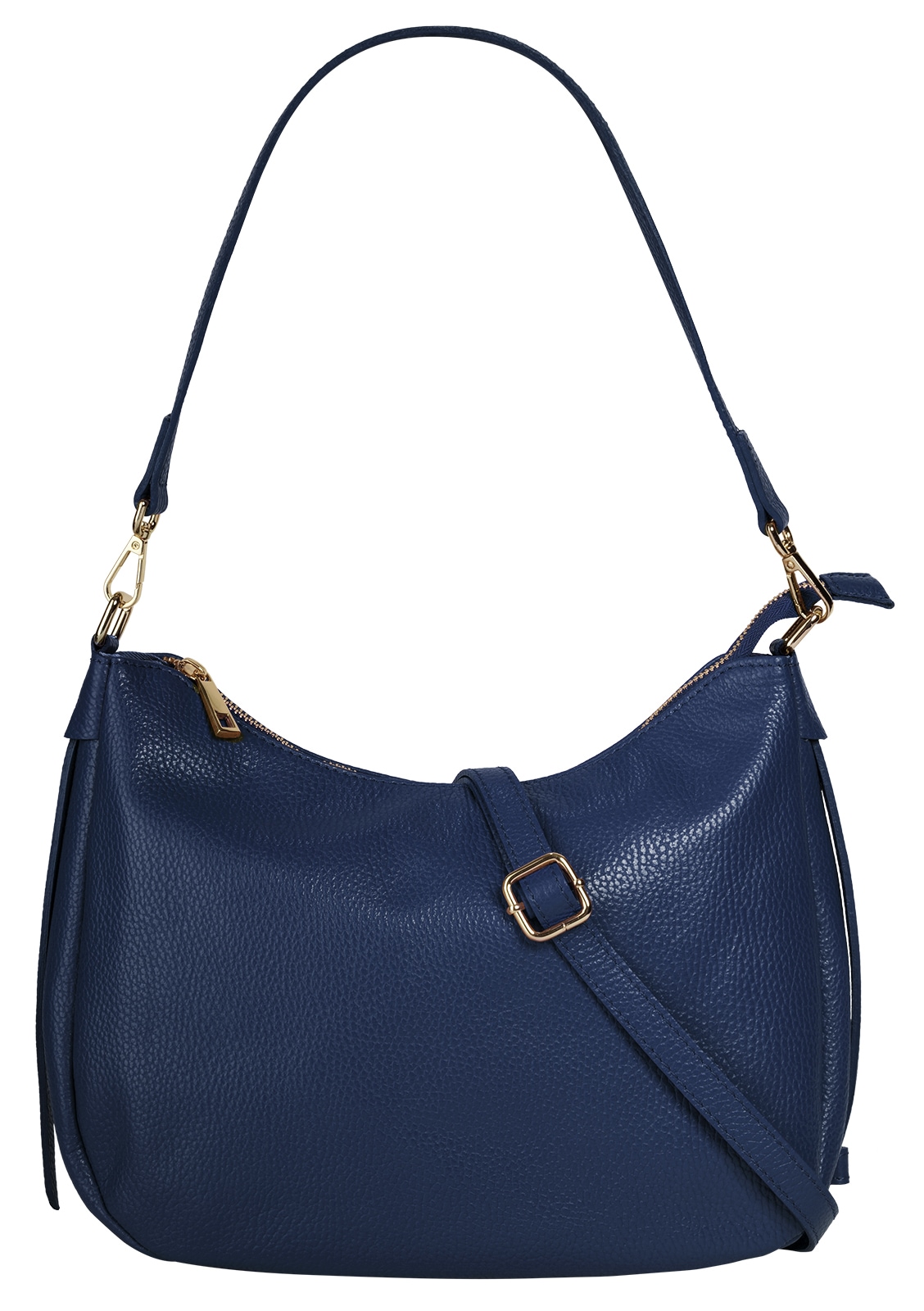 Umhängetasche CLUTY, Damen, Gr. B/H/T: 31cm x 24cm x 7cm onesize, blau, Leder, leicht glänzend, unifarben, Taschen Umhängetasche, echt Leder, Made in Italy